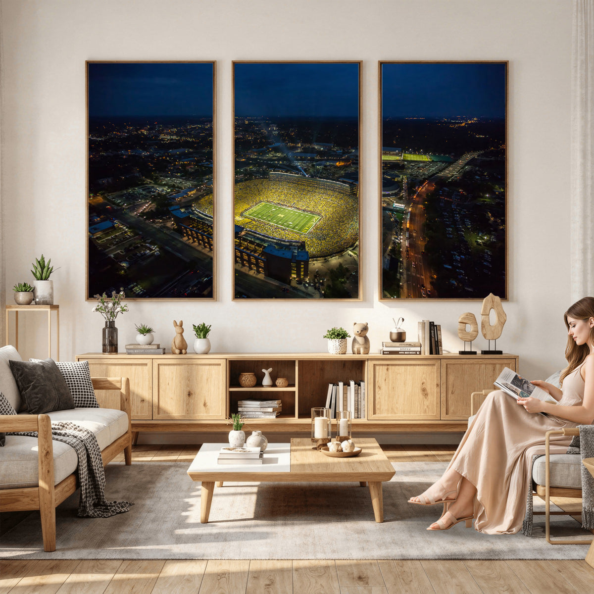 52519-MGV-CV-36X24 - Michigan Wolverines Football Team Print, Michigan Stadium Wall Art Canvas Print