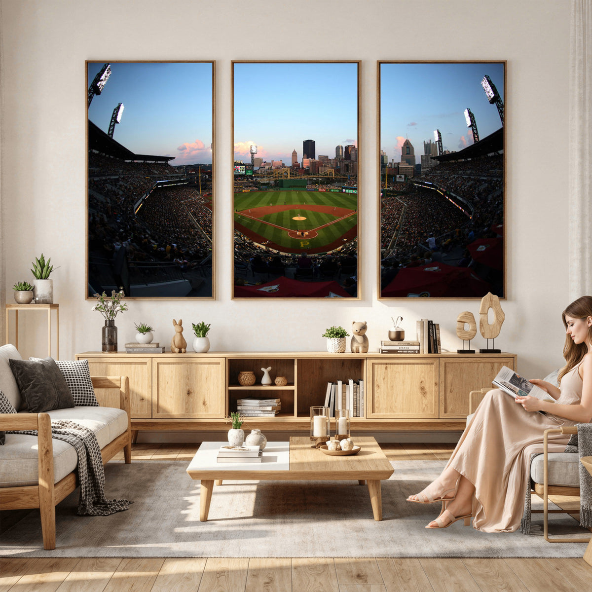 67670-MGV-CV-36X24 - PNC Park Evening Game Triple Canvas Wall Art | Pittsburgh Pirates MLB Stadium