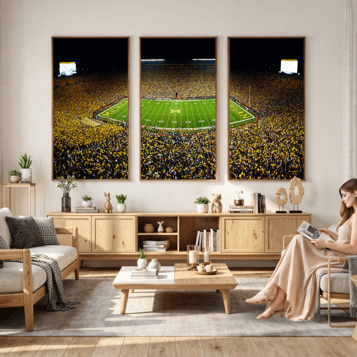 26166-MGV-CV-36X24 - Stadium in Michigan Wall Art Canvas Print, Framed American Football Stadium Art