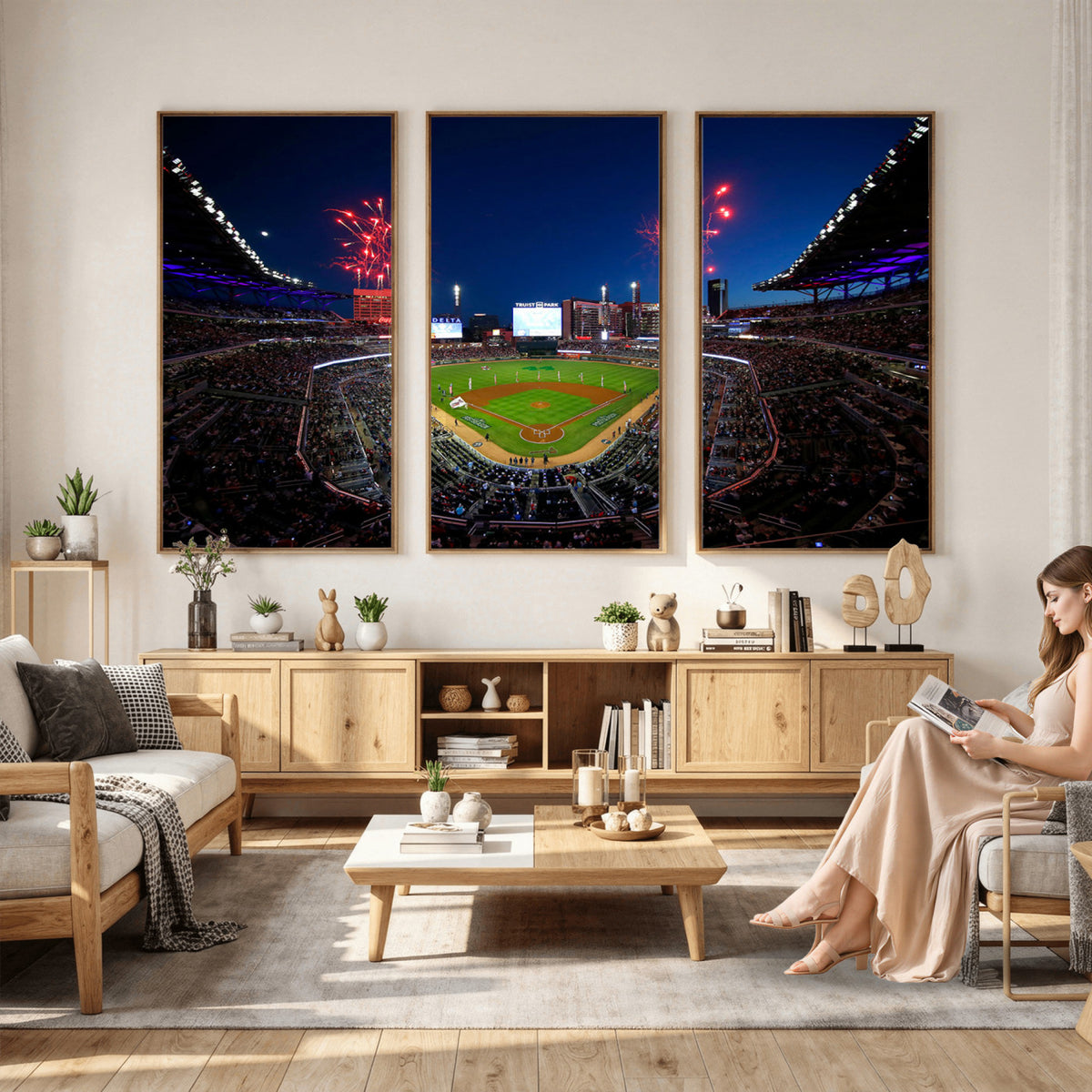 50582-MGV-CV-36X24 - Truist Park Atlanta Braves Baseball Stadium Wall Art Print | Large 3-Panel Canvas Print for Sports