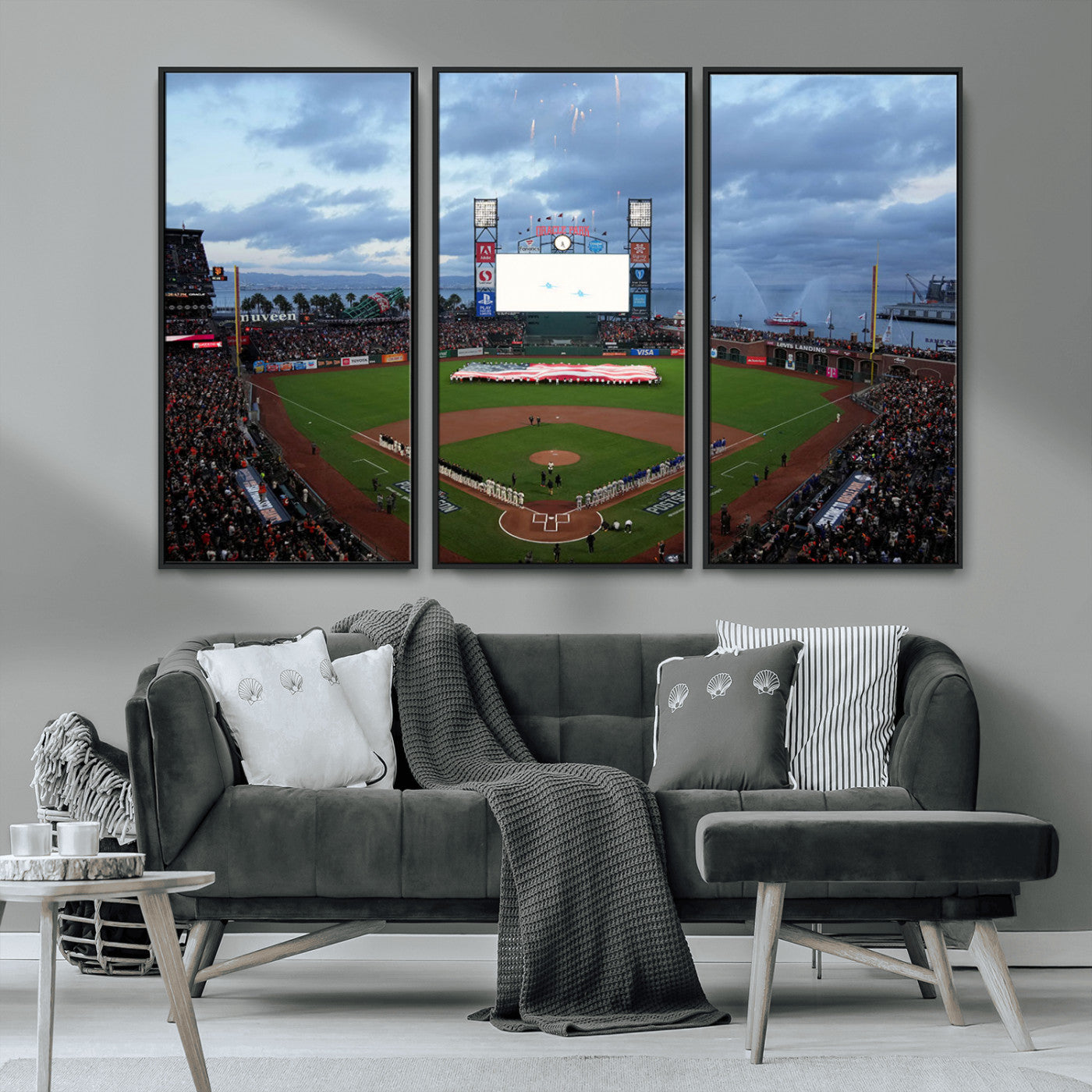 MGV-FC-48X32-3P - Oracle Park San Francisco Giants Wall Art | 3-Panel Canvas Print of Oracle Park Stadium | Large Framed Baseball Wall Decor | Ready-to-Hang MLB Canvas Print