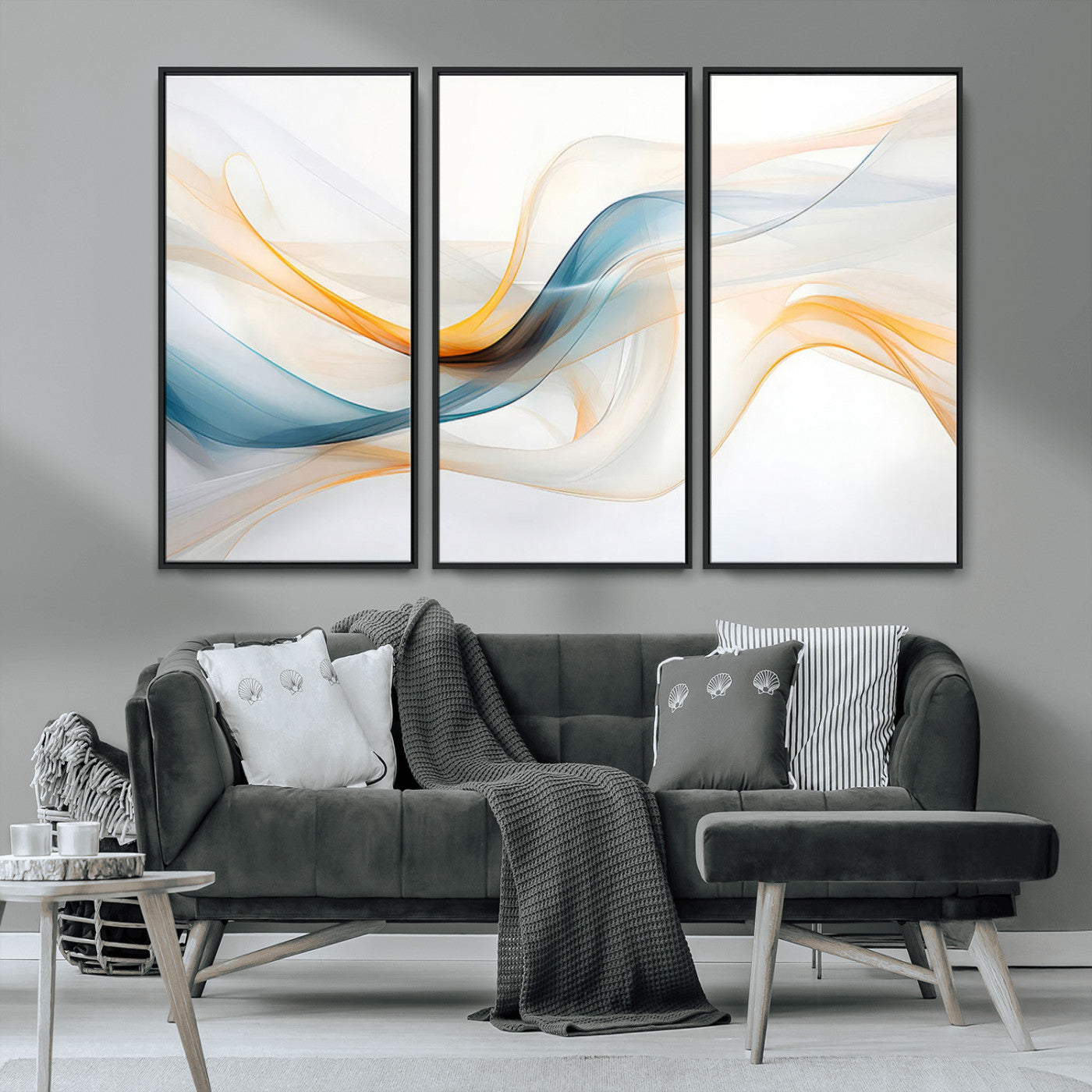 MGV-FC-48X32-3P - Decorative Turquoise Abstract Wave Wall Art Canvas Print