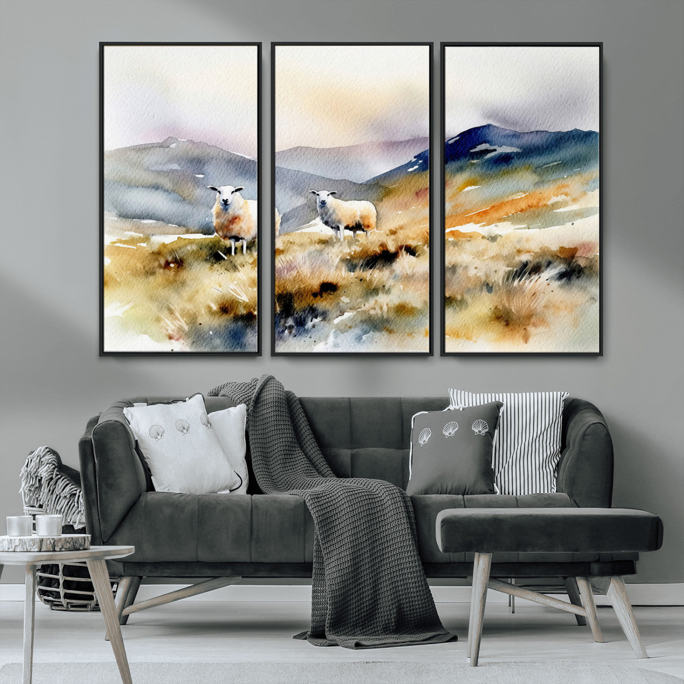 -Watercolor Sheep for Farmhouse Decor Wall Art Canvas Print, Mountain Wall Art Print