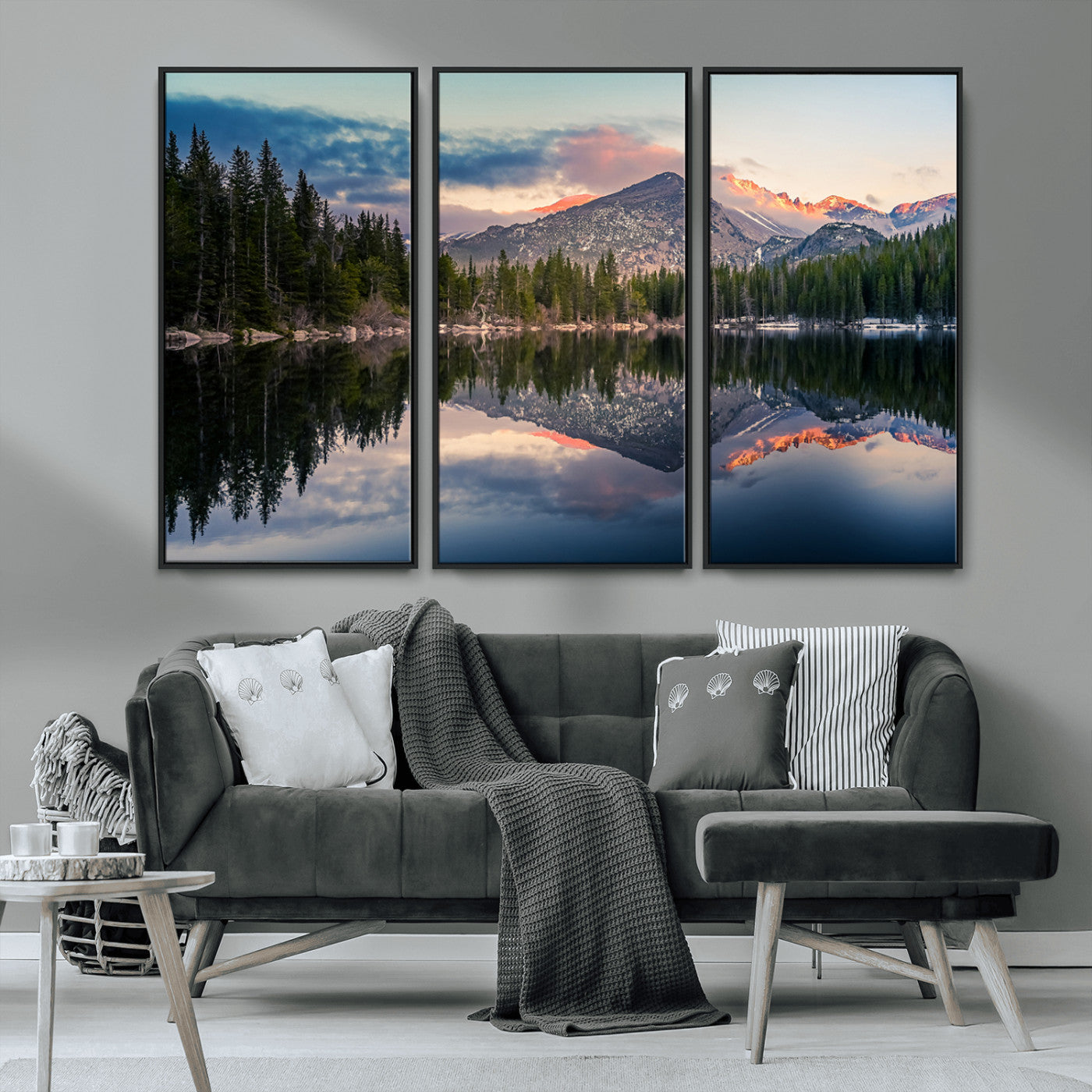 -Bear Lake Reflection at Rocky Mountain National Park Wall Art Canvas Print, Scenic Mountain