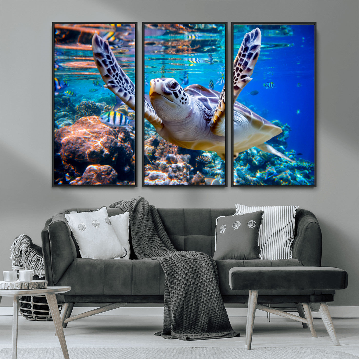 MGV-FC-48X32-3P - Underwater Sea Turtle Wall Art Canvas Print – Vibrant Ocean Coral Reef Décor, Ready to Hang