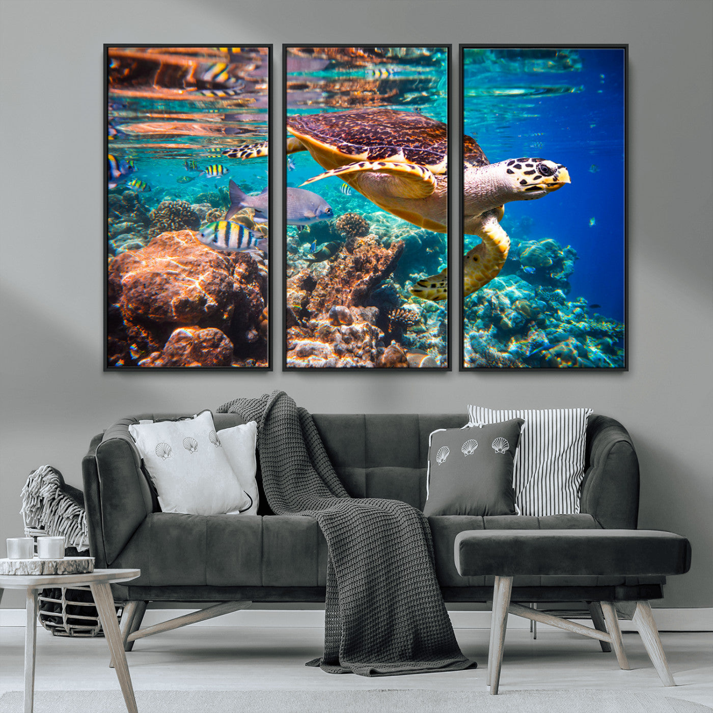 MGV-FC-48X32-3P - Sea Turtle Wall Art Canvas Print – Vibrant Ocean Coral Reef Décor, Ready to Hang