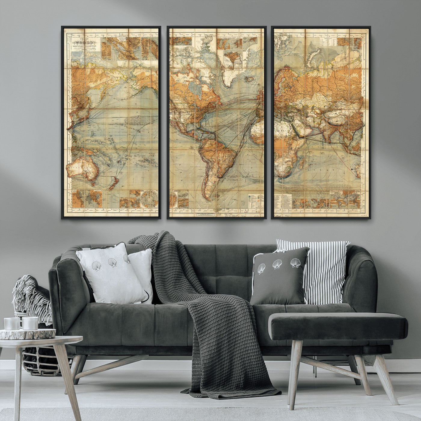 MGV-FC-48X32-3P - Push Pin World Map Canvas Print – Framed Wall Art for Couples to Track Their Travels – Anniversary