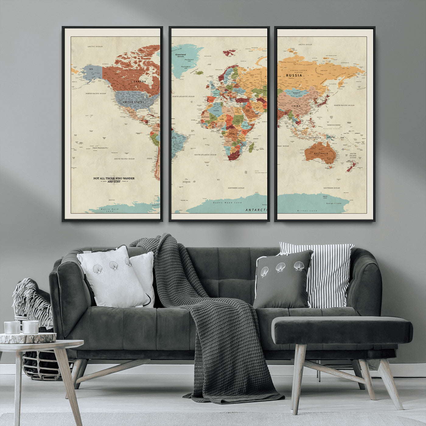MGV-FC-48X32-3P - Push Pin World Map Canvas Print – Framed Wall Art for Couples to Track Their Travels – Anniversary
