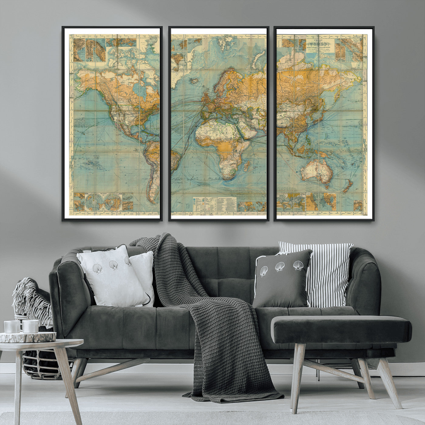 MGV-FC-48X32-3P - Push Pin World Map Canvas Print – Framed Wall Art for Couples to Track Their Travels – Anniversary