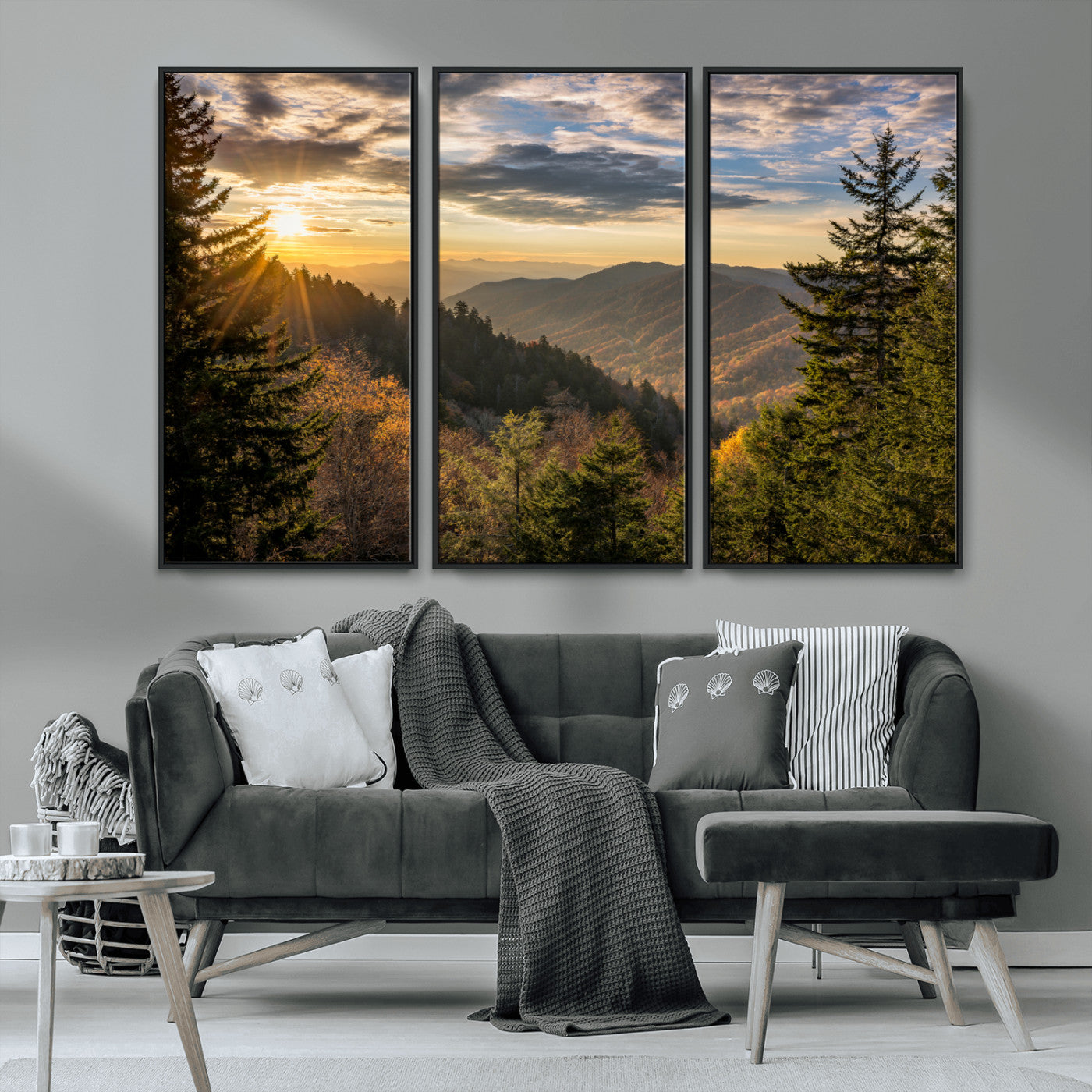 MGV-FC-48X32-3P - Sunrise Over the Smoky Mountains Canvas Wall Art – Breathtaking Scenic Landscape Photography in a