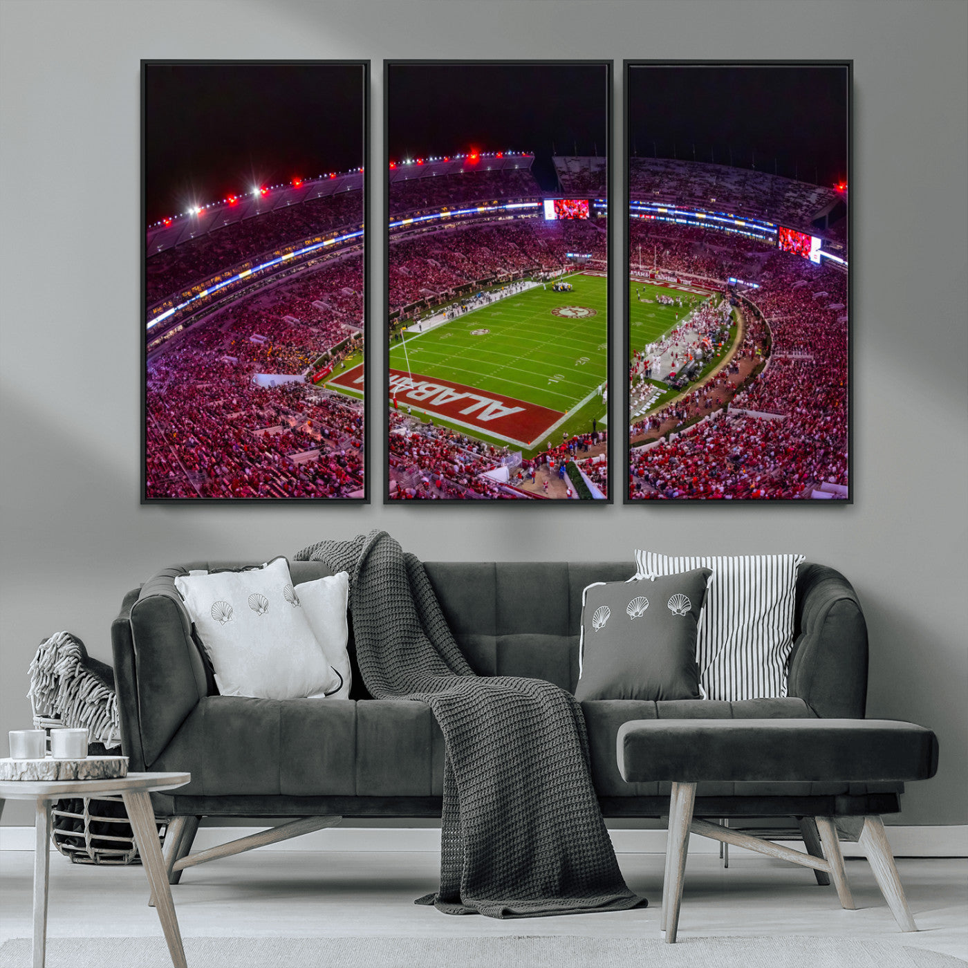 MGV-FC-48X32-3P - Bryant-Denny Stadium Night Game Triple Canvas Wall Art - Alabama Crimson Tide Football Match