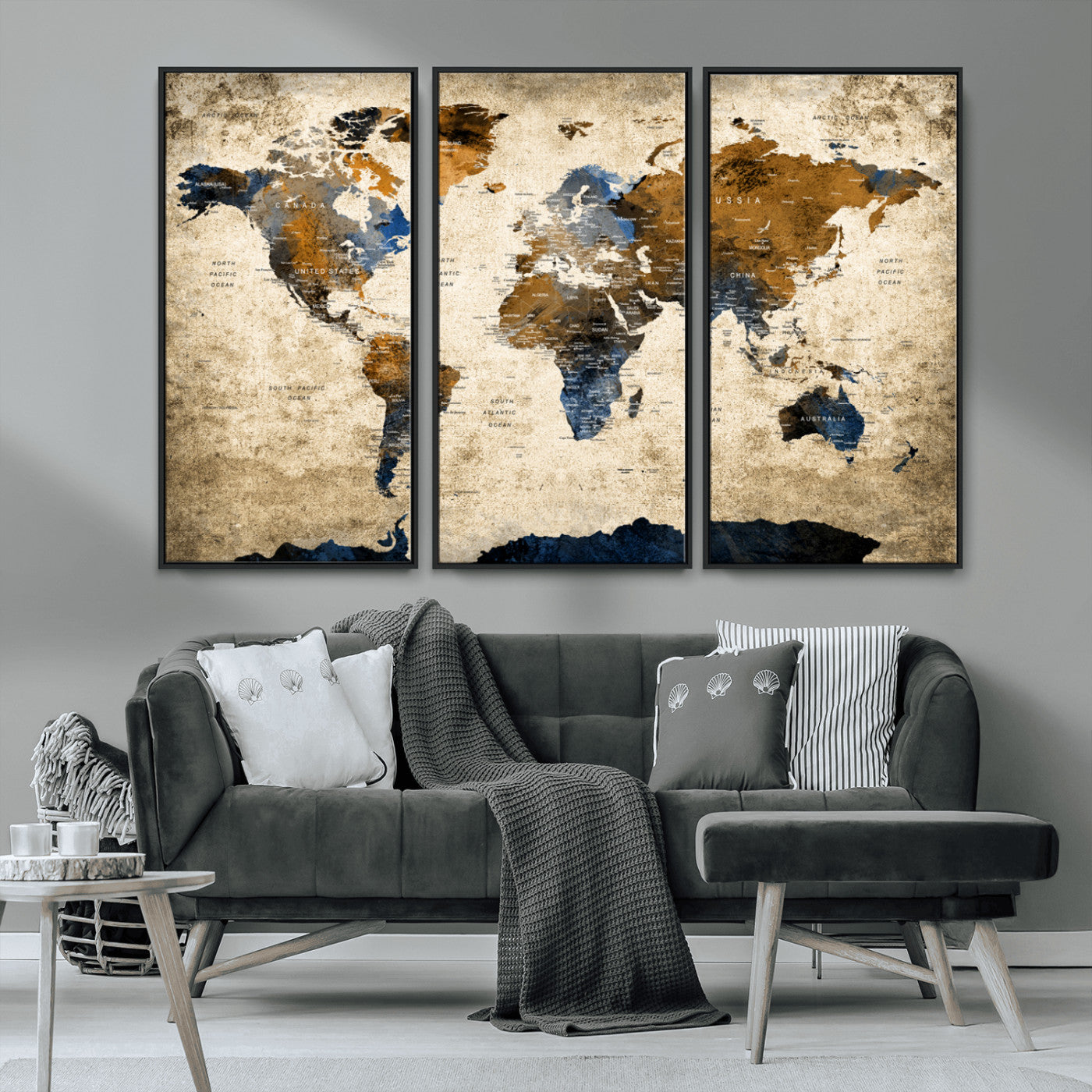MGV-FC-48X32-3P - World Map Canvas Print – Framed Wall Art Anniversary Gift or Home Adventure Decor