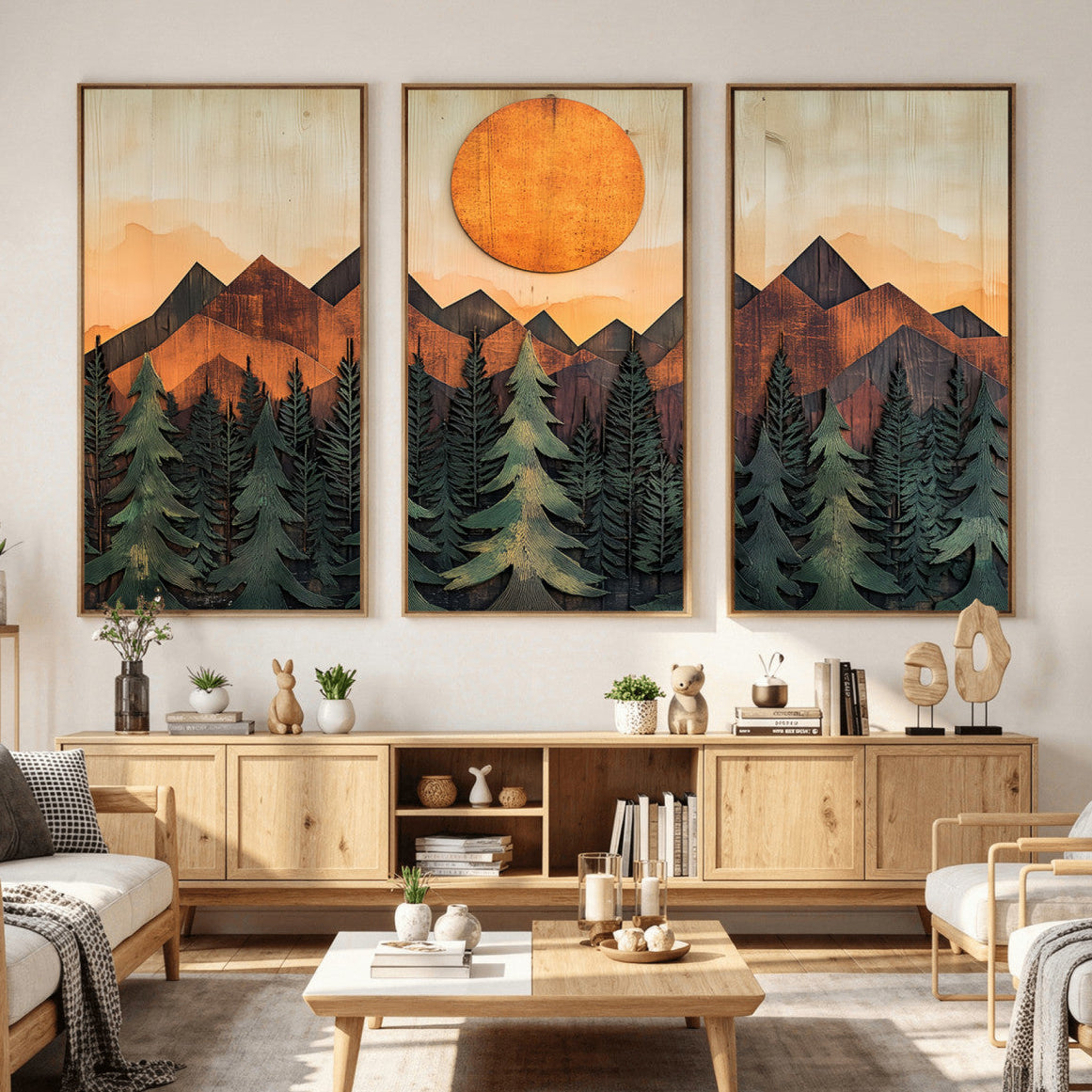 77739-MGV-CV-36X24 - Wood Style Sunset Mountain Landscape Canvas Wall Art Print - Nature Decor for Living Room, Office