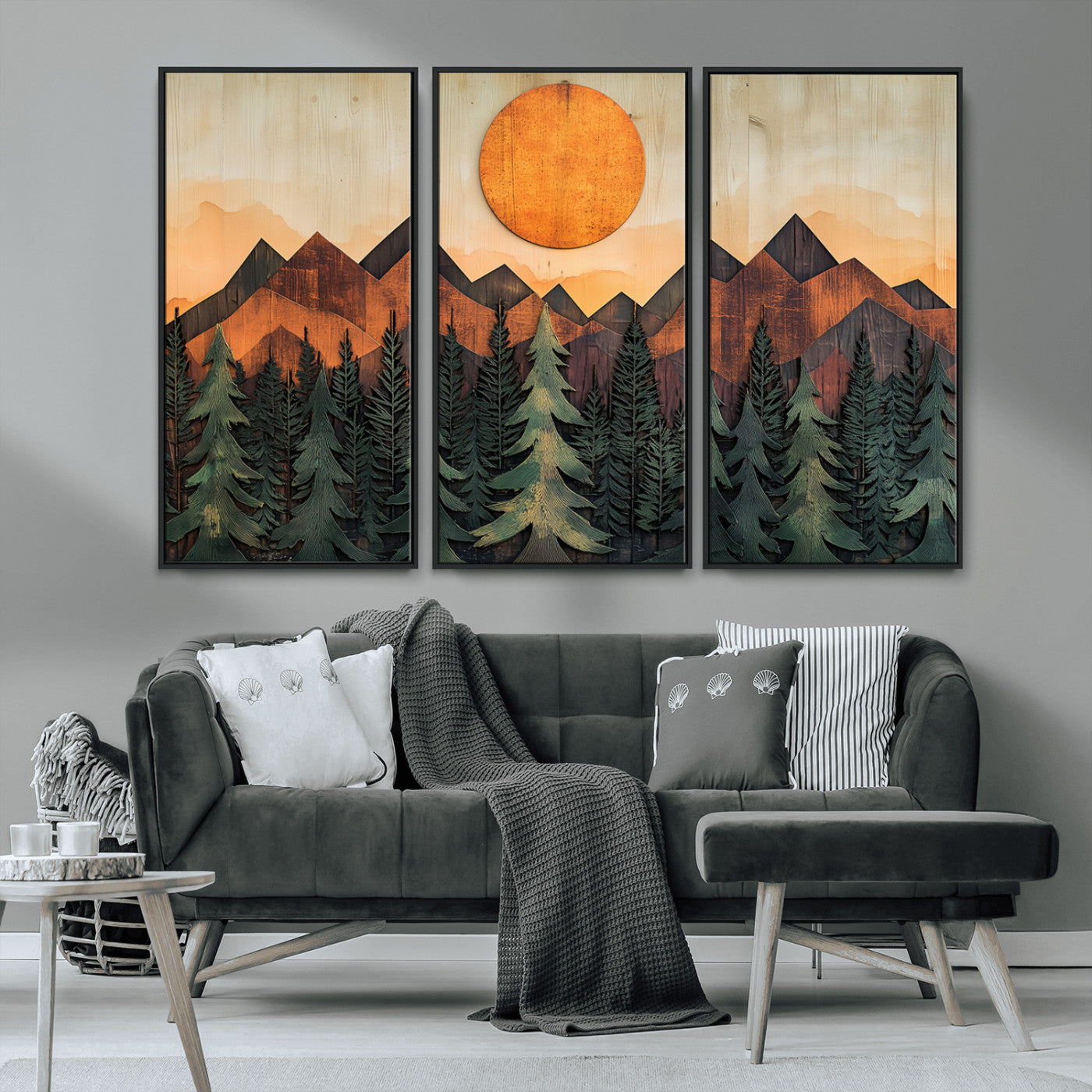 MGV-FC-48X32-3P - Sunset Mountain Landscape Canvas Wall Art Print - Nature Decor for Living Room, Office