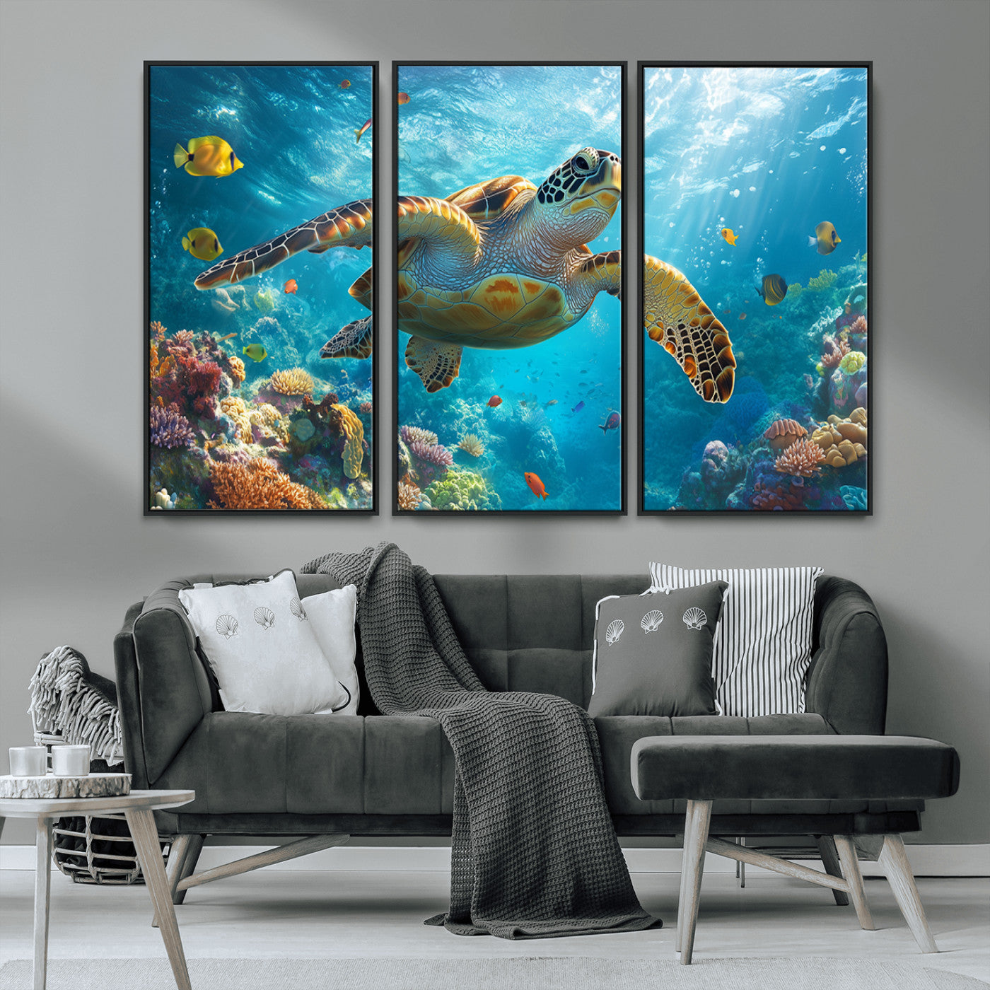 MGV-FC-48X32-3P - Sea Turtle Underwater Canvas Wall Art Print - Vibrant Ocean Wildlife Decor, Marine Wall Art