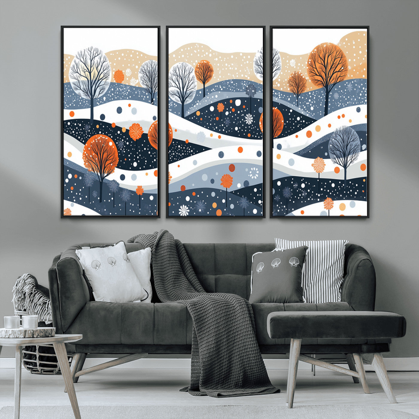 MGV-FC-48X32-3P - Abstract Winter Landscape Canvas Wall Art Print -  Large Colorful Nature Wall Decor