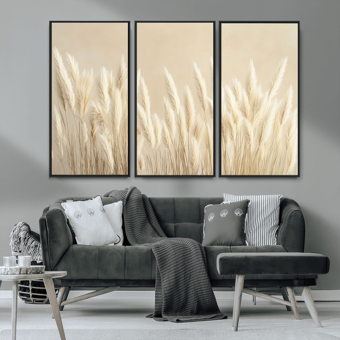 MGV-FC-48X32-3P - Grass Wall Art Print - Elegant Neutral Decor for Living Room, Boho Minimalist Artwork, Ready to Hang