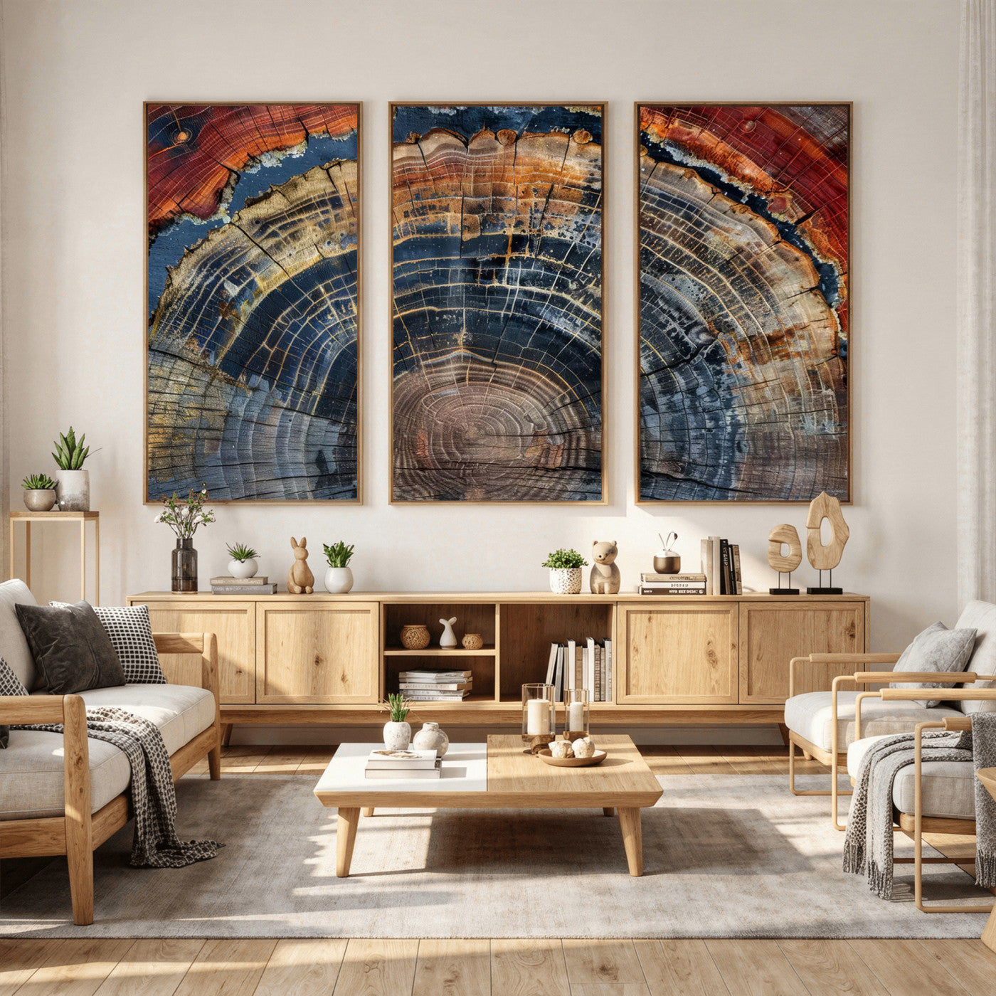 63519-MGV-CV-36X24 - Abstract Tree Ring Wall Art Canvas Print – Colorful Framed Minimalist Nature Tree Rings Home Artwork for Home and Office Decor