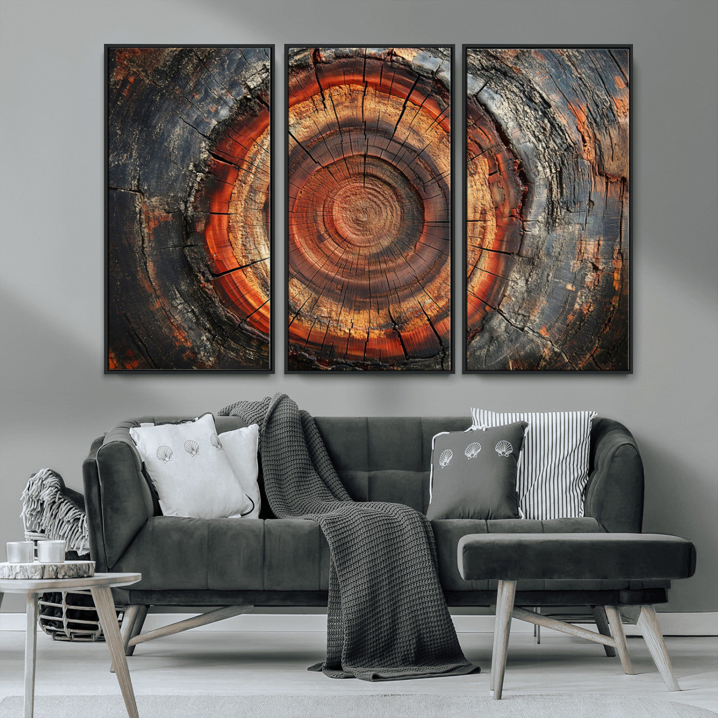 MGV-FC-48X32-3P - Wood Grain Canvas Wall Art - Framed Abstract Tree Ring Framed Wall Art, Wood Grain Canvas Wall