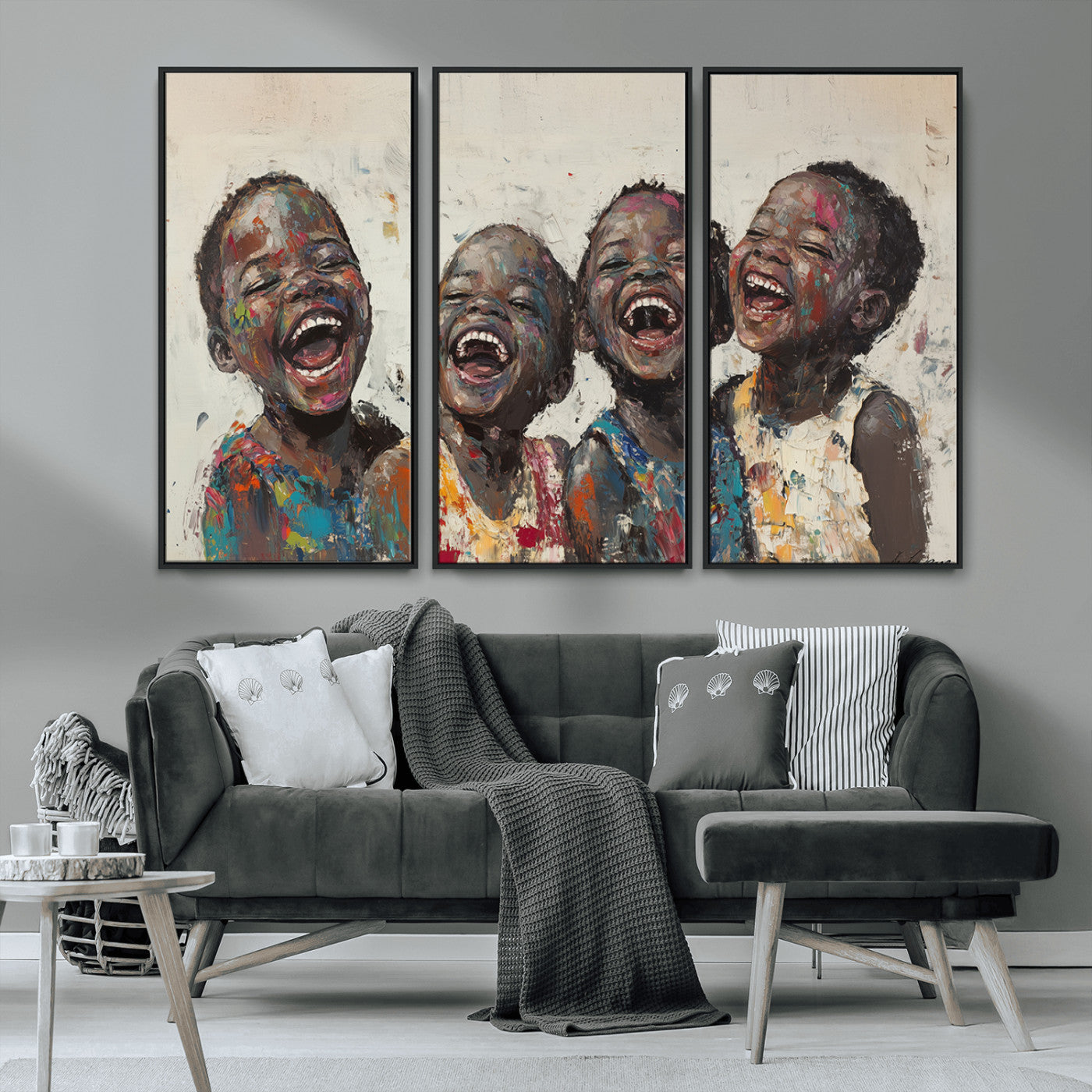 85256-MGV-CV-36X24-Shai Yossef Print - Joyful Childhood Canvas Wall Art - Expressive Impasto Painting of Laughing