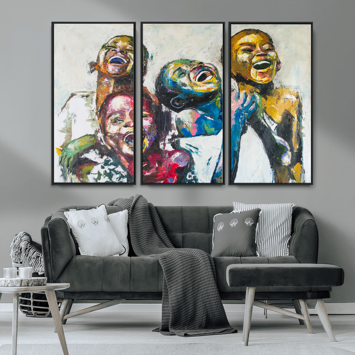 MGV-FC-48X32-3P - Shai Yossef Style Canvas Art - Joyful African Black Kids Impasto Painting with Vibrant Brushstrokes,
