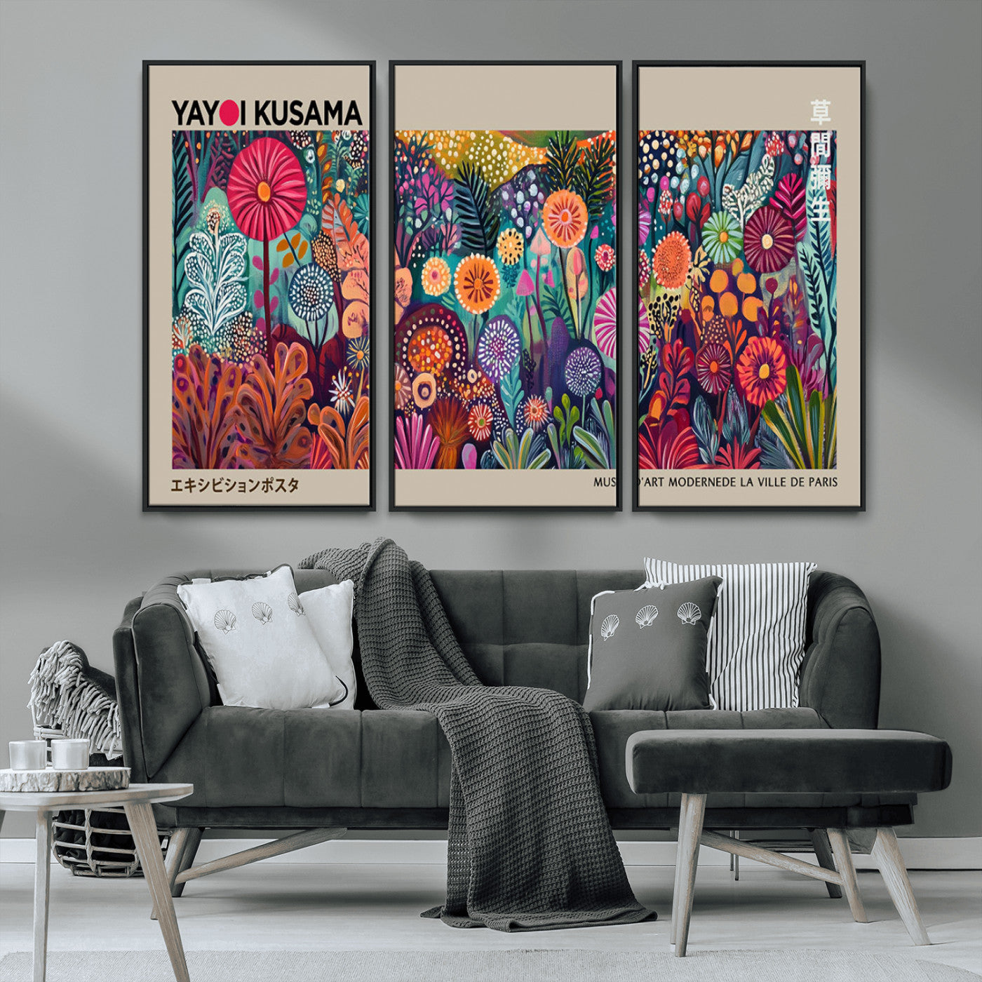 MGV-FC-48X32-3P - Yayoi Kusama Wall Art Canvas Print, Abstract Art, Large Yayoi Kusama Framed Wall Art Print, Japanese