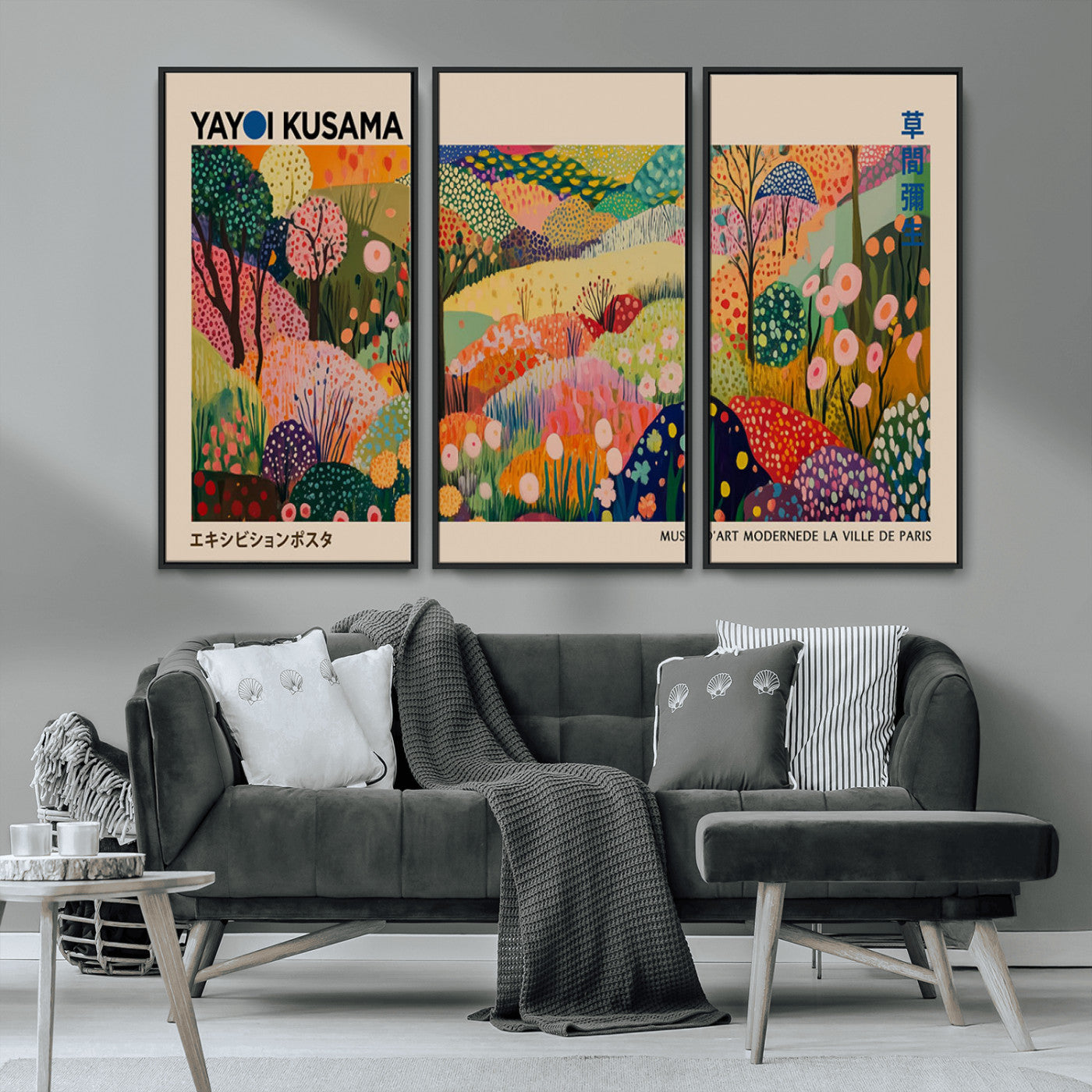 MGV-FC-48X32-3P - Yayoi Kusama Japanese Art Canvas Print, Abstract Art, Large Yayoi Kusama Framed Print, Japanese Wabi