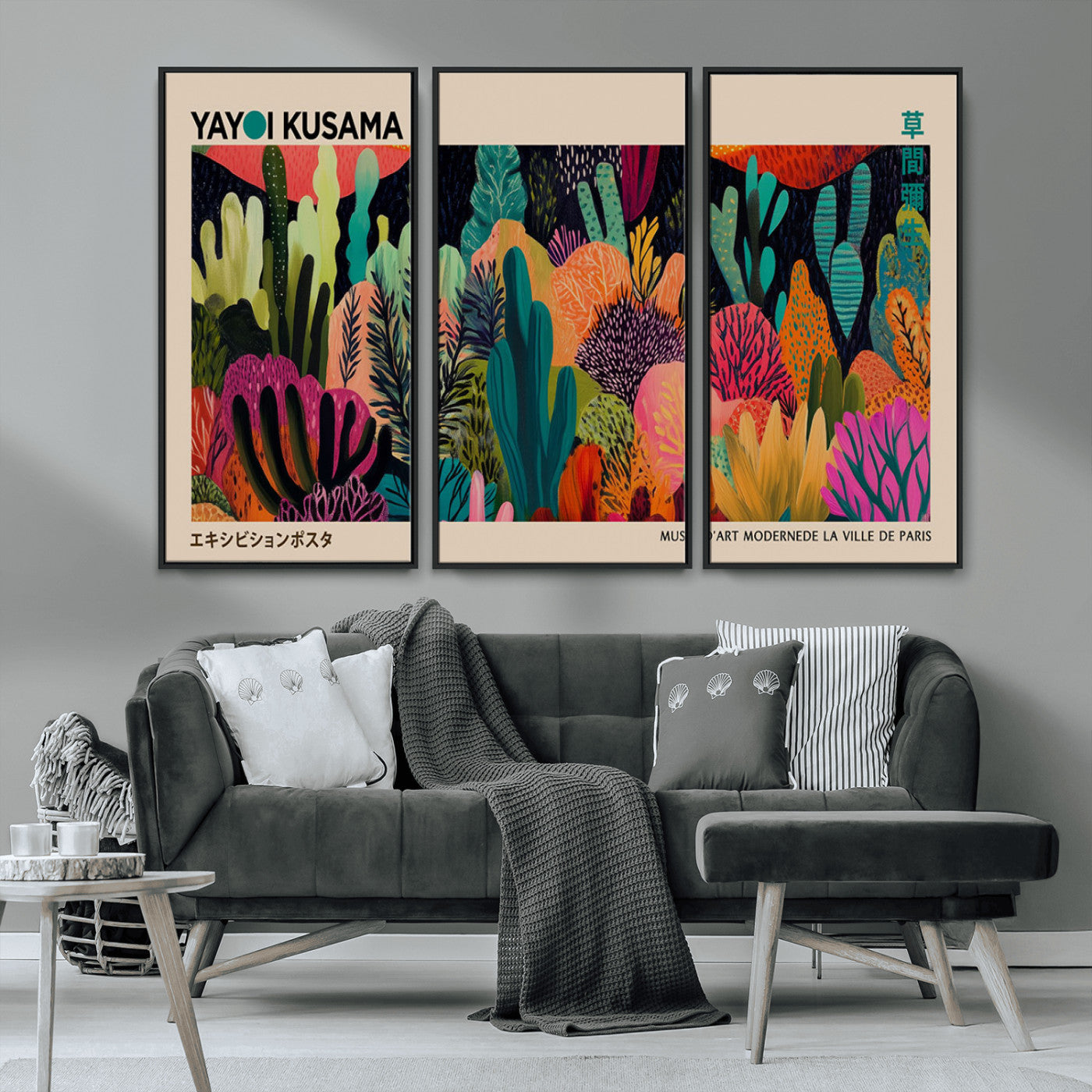 MGV-FC-48X32-3P - Yayoi Kusama Wall Art Canvas Print, Abstract Art, Large Yayoi Kusama Framed Canvas Print, Japanese