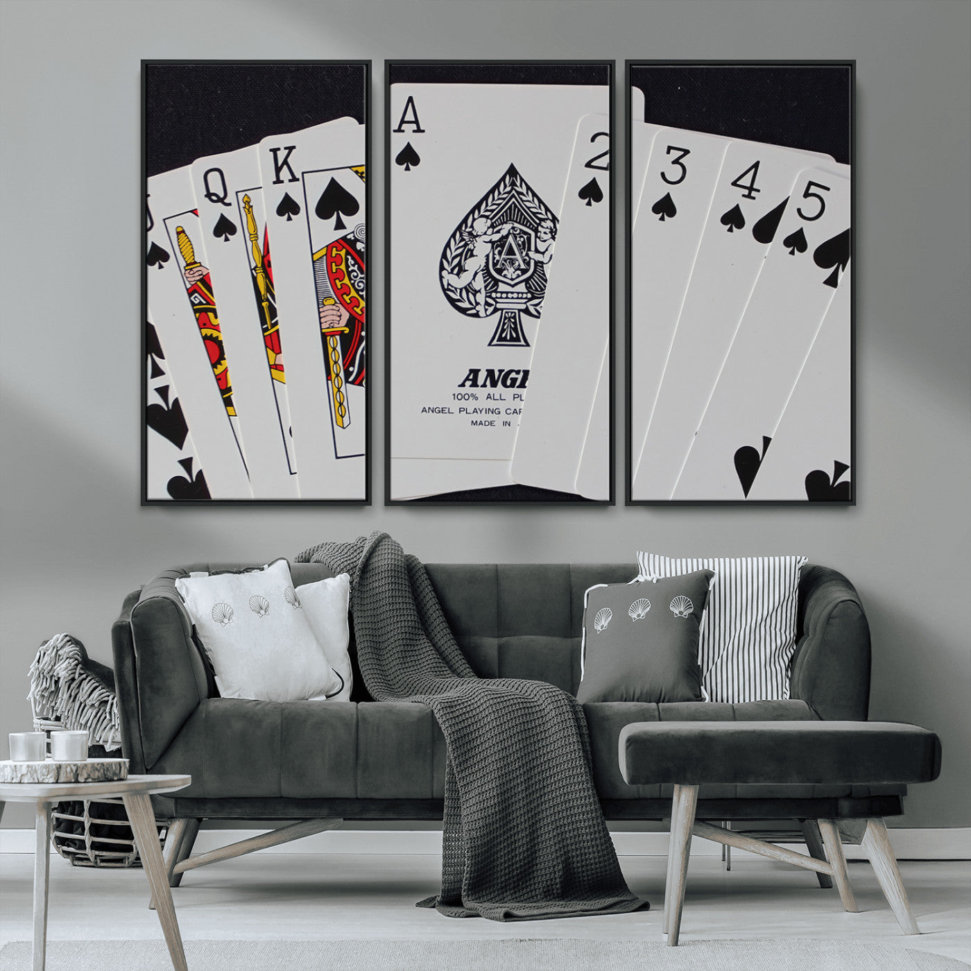 MGV-FC-48X32-3P - Poker Wall Art - Playing Cards Canvas Wall Art Print - Ace of Spades and Royal Flush Design, Perfect