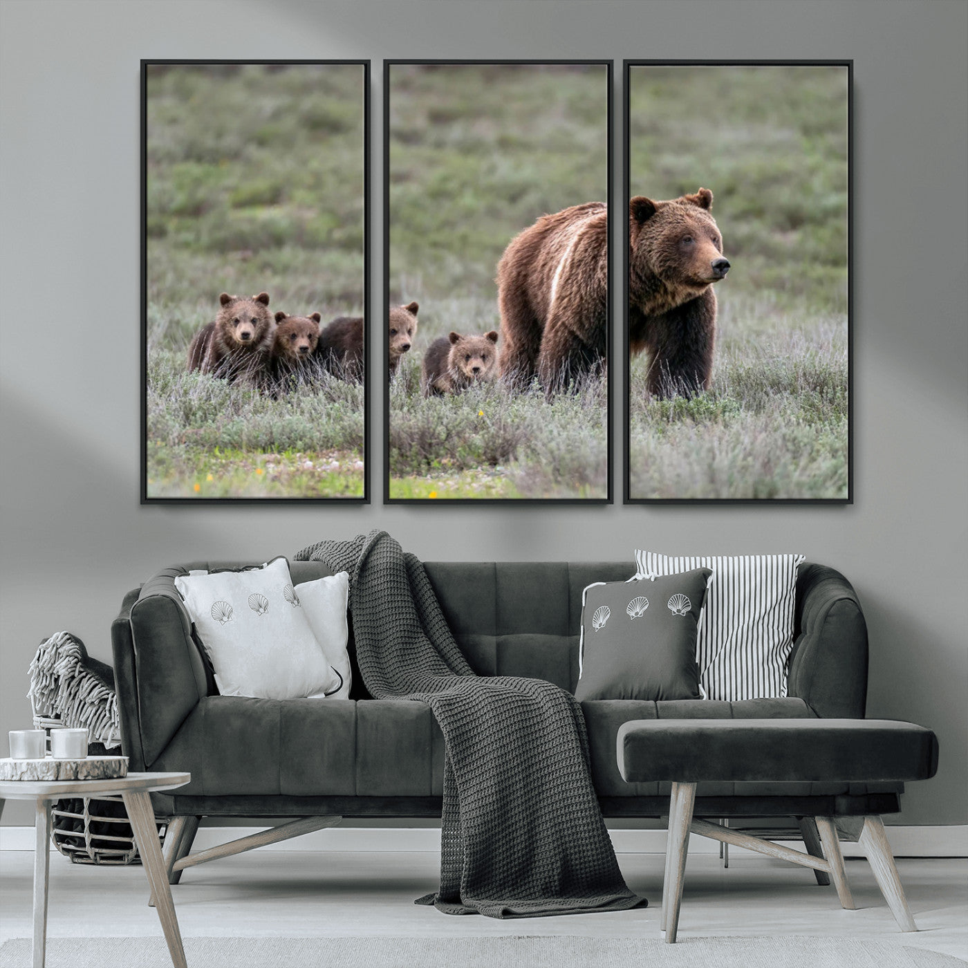 MGV-FC-48X32-3P - Wildlife Photography of 399 Grizzly Bear Cubs | Queen of the Tetons Canvas Wall Art Print