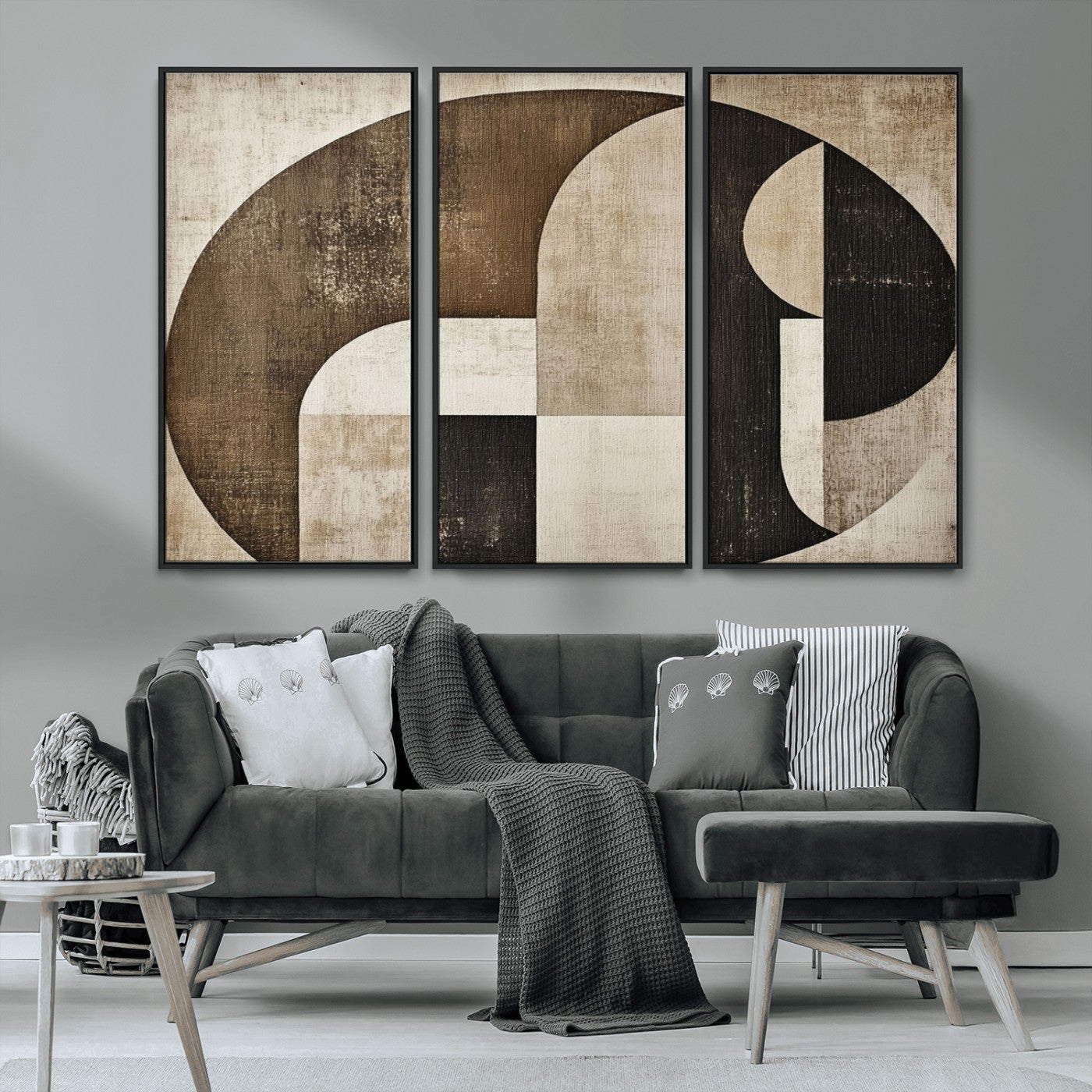 MGV-FC-48X32-3P - Wabi Sabi Abstract Wall Art | Geometric Modern Minimalist Canvas Print with Neutral Mid Century Art