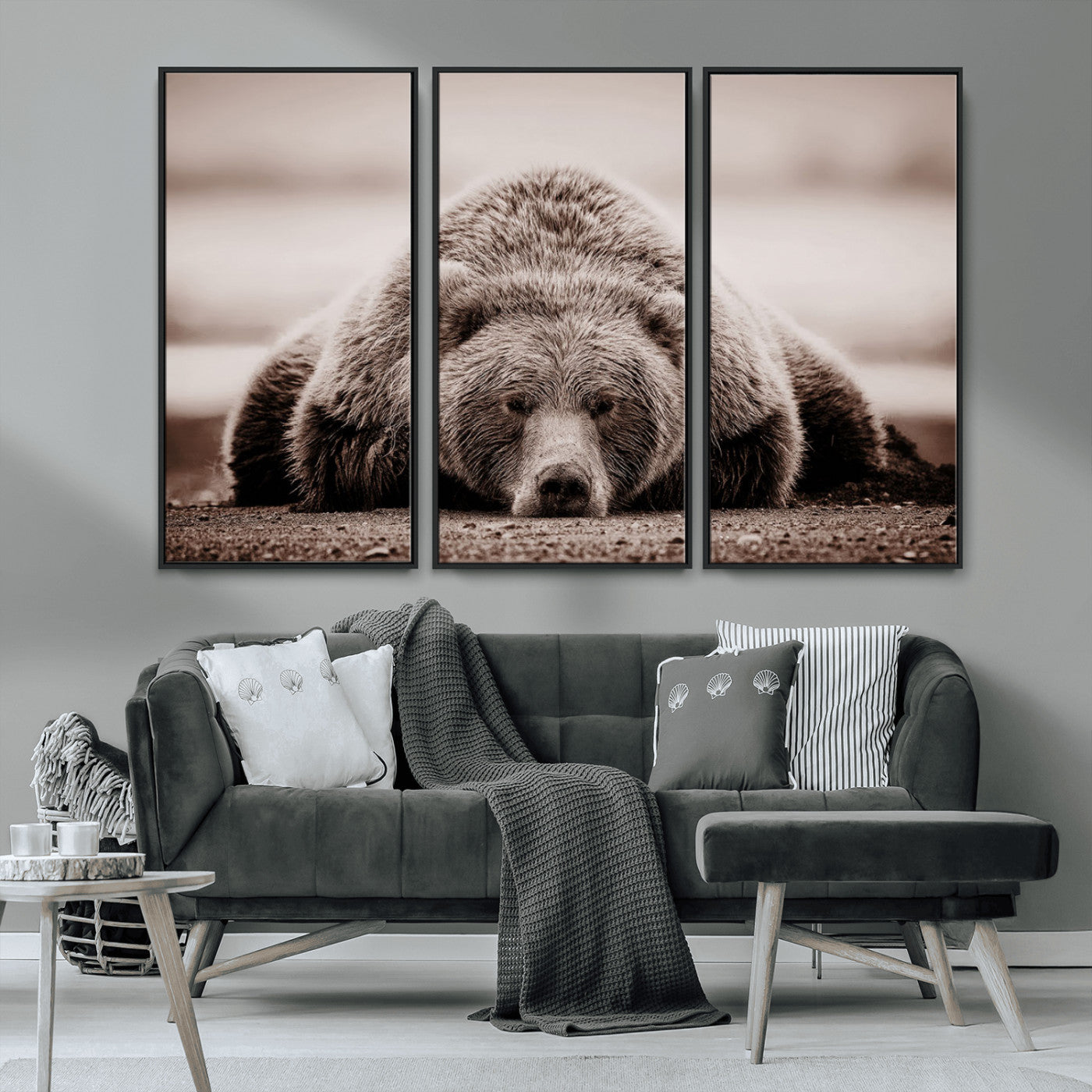 MGV-FC-48X32-3P - Grizzly Bear Wall Art Print - Bear Canvas Wall Art - Rustic Bear Portrait Canvas Print for Cabin Wall Decor and Nature-Inspired Spaces