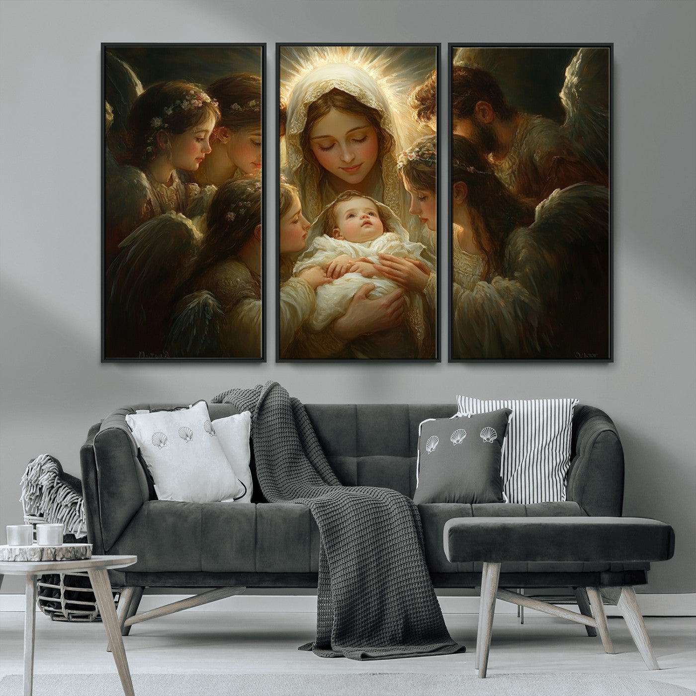 MGV-FC-48X32-3P - Mary Jesus Canvas Wall Art Print - Madonna and Child with Apostles Art Print - Classic Christian