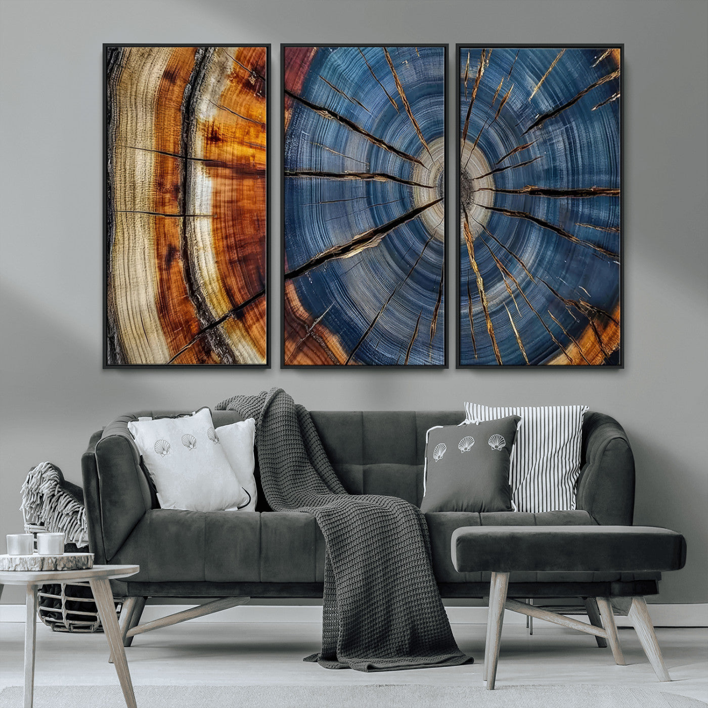 MGV-FC-48X32-3P - Abstract Tree Rings Canvas Wall Art - Wood Grain Canvas Print - Nature-Inspired Modern Wood Grain