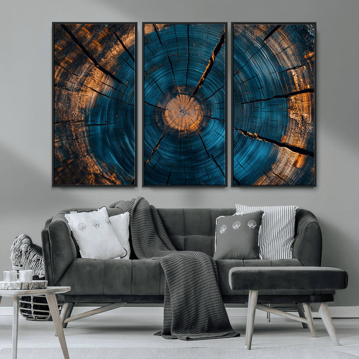 MGV-FC-48X32-3P - Abstract Tree Rings Wall Art Canvas Print - Wood Grain Rings Artwork Print - Nature Woodland Modern