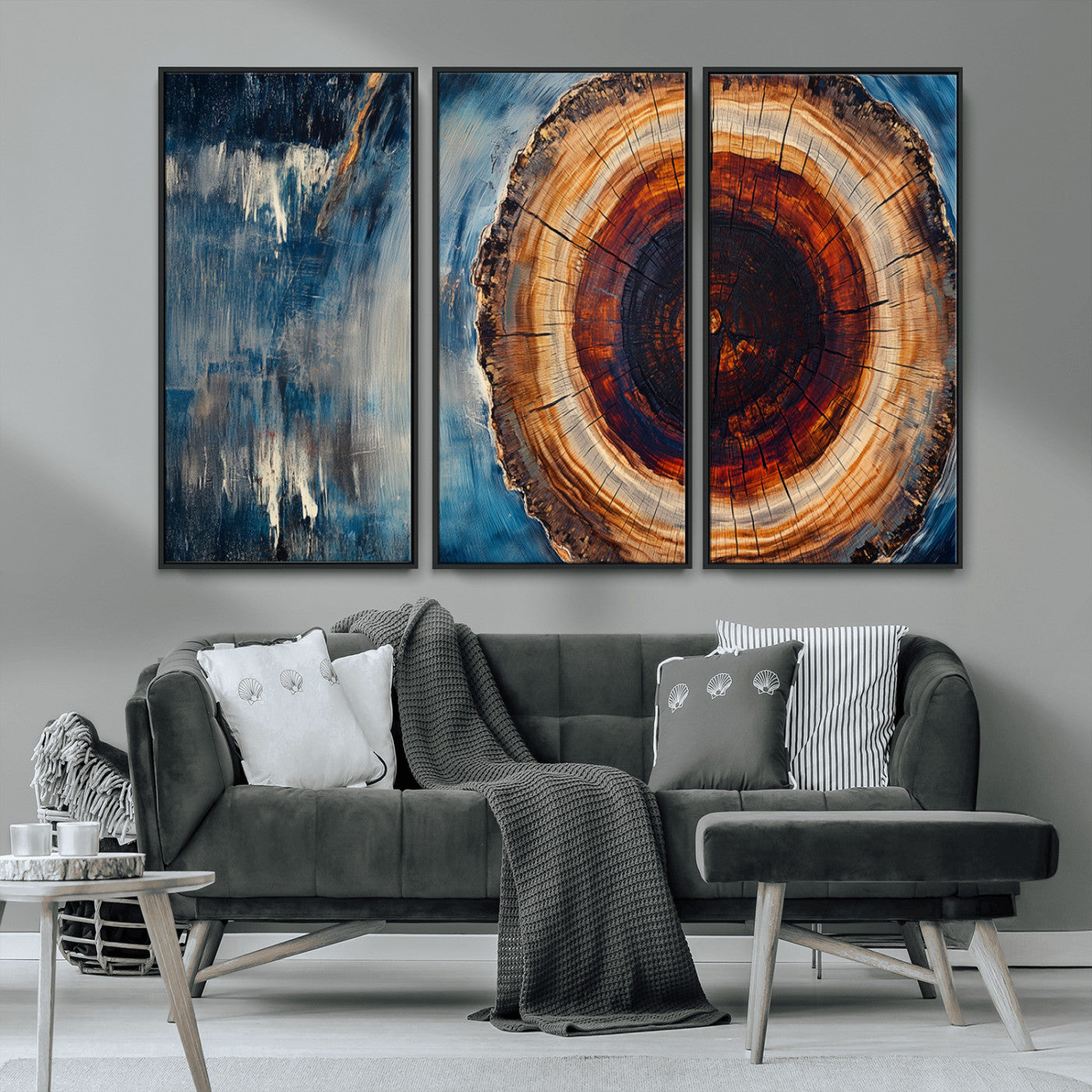 MGV-FC-48X32-3P - Abstract Tree Rings Wall Art Canvas Print - Wood Grain Rings Canvas Print - Nature Woodland Wall