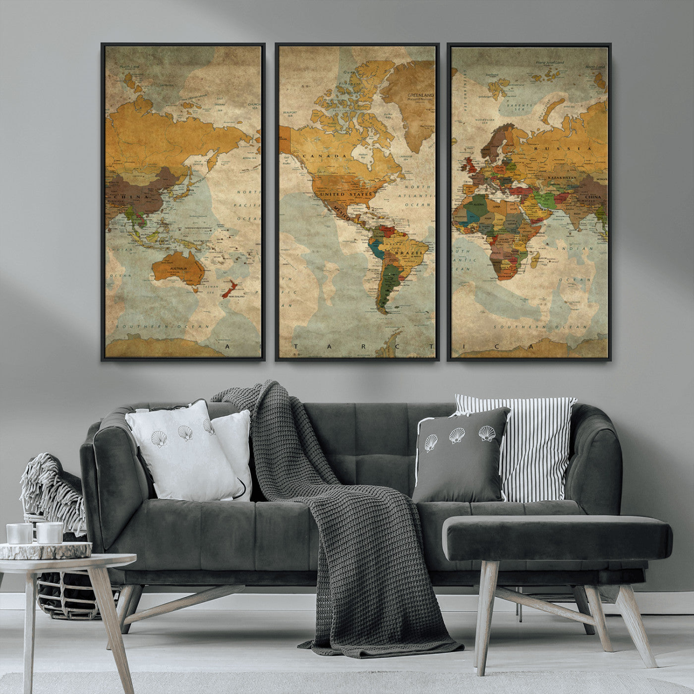 MGV-FC-48X32-3P - Push Pin World Map Canvas Print – Framed Wall Art for Couples to Track Their Travels – Anniversary