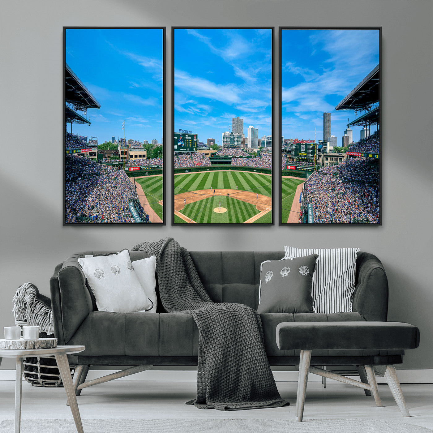 MGV-FC-48X32-3P - Wrigley Field Chicago Cubs Panoramic Art Multi Piece Canvas - Iconic Baseball Stadium Print for