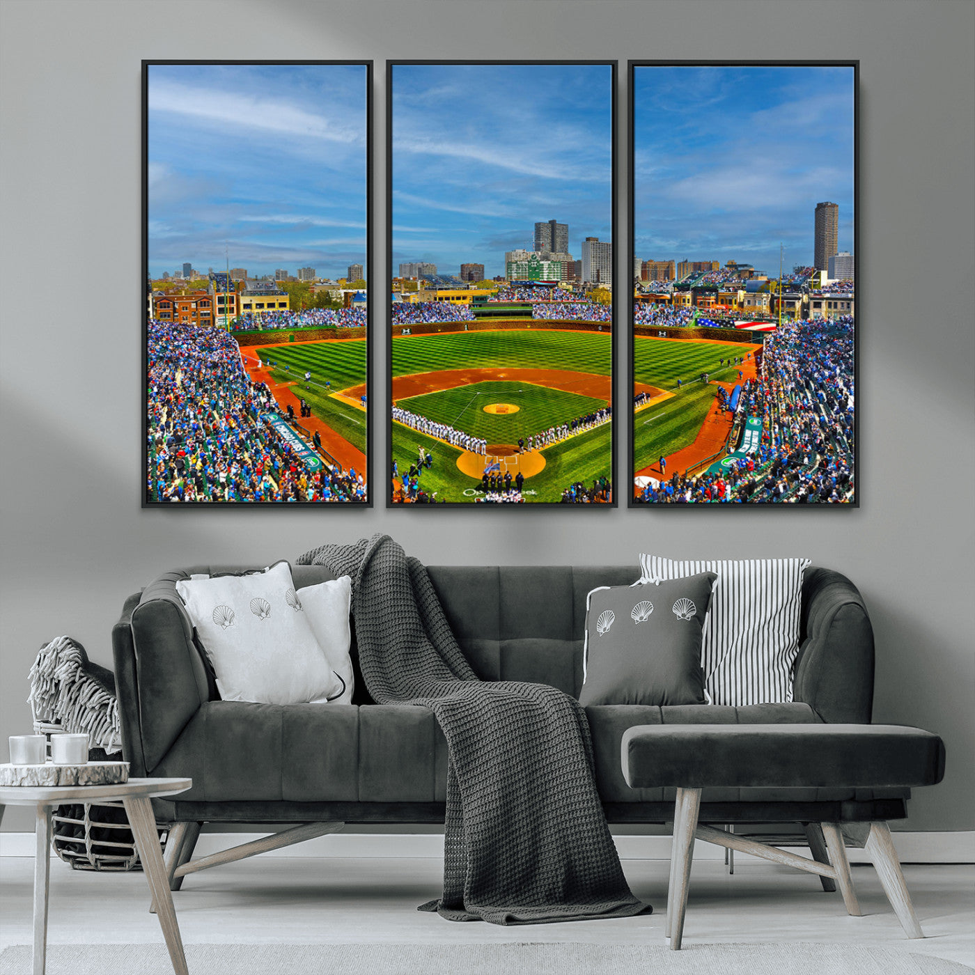 MGV-FC-48X32-3P - Wrigley Field Chicago Cubs Panoramic Multi Piece Canvas Wall Art - Iconic Baseball Stadium Canvas