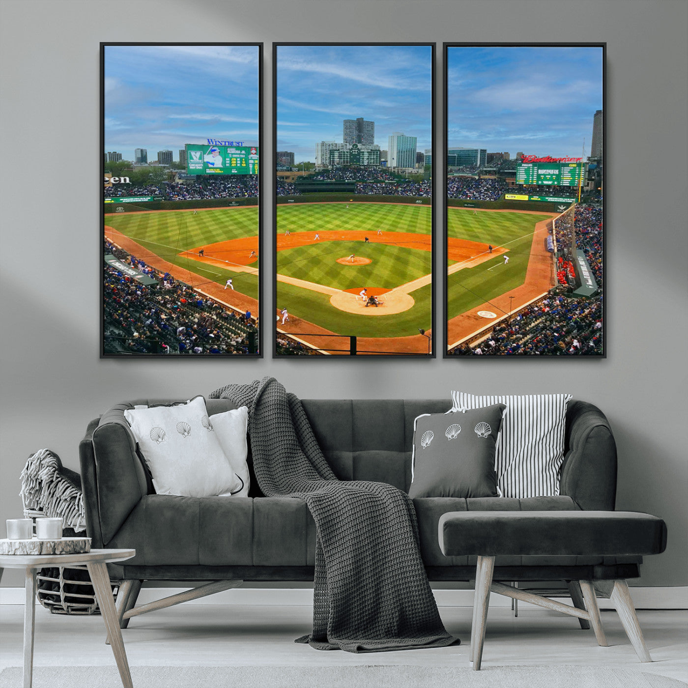MGV-FC-48X32-3P - Wrigley Field Chicago Cubs Panoramic Multi Piece Canvas Wall Art - Iconic Baseball Stadium Print for