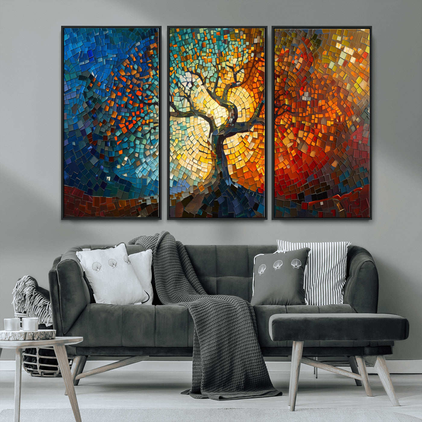 MGV-FC-48X32-3P - Yggdrasil Tree of Life Mosaic Stained Glass Wall Art Canvas, Yggdrasil Tree of Life Mosaic Canvas