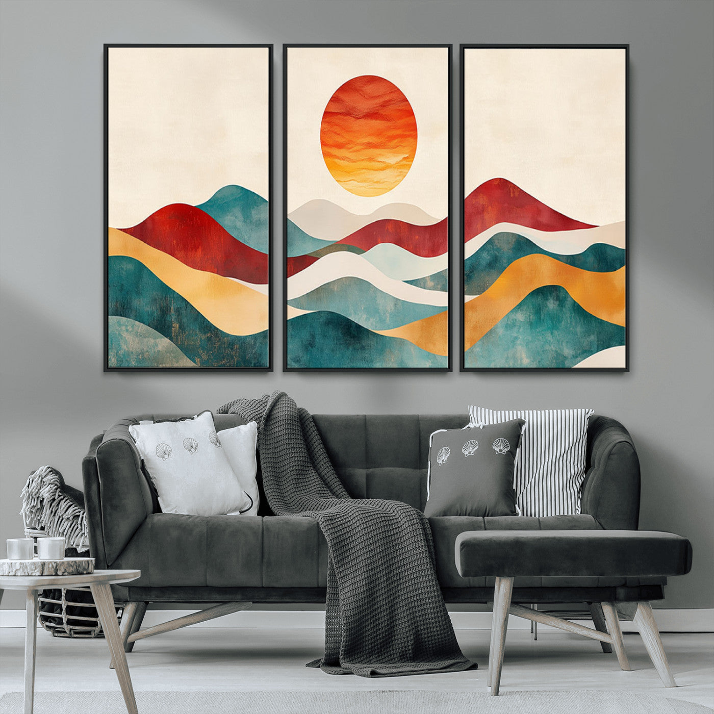 MGV-FC-48X32-3P - Southwest Mountain Canvas - Boho Triptych Wall Art - Rustic Woodland Nursery Decor - Abstract Nature