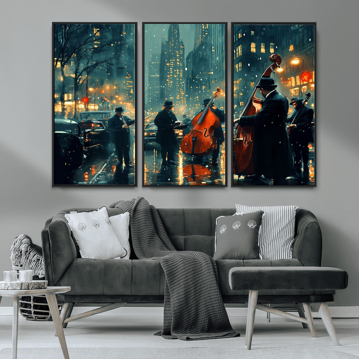 MGV-FC-48X32-3P - African American Jazz Art Print - Framed Abstract Music Canvas - Colorful Instrument Poster for