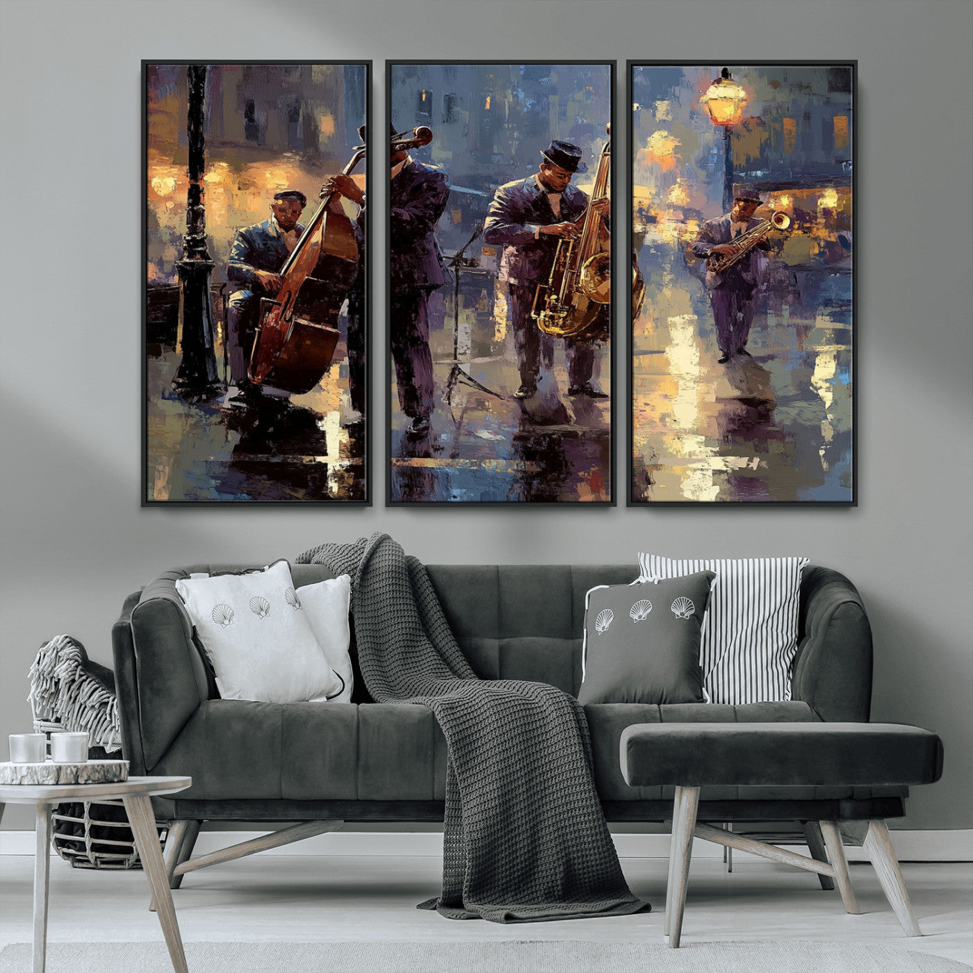 MGV-FC-48X32-3P - Afro Abstract Jazz Music Canvas Print - African American Wall Art - Colorful Framed Afro Abstract