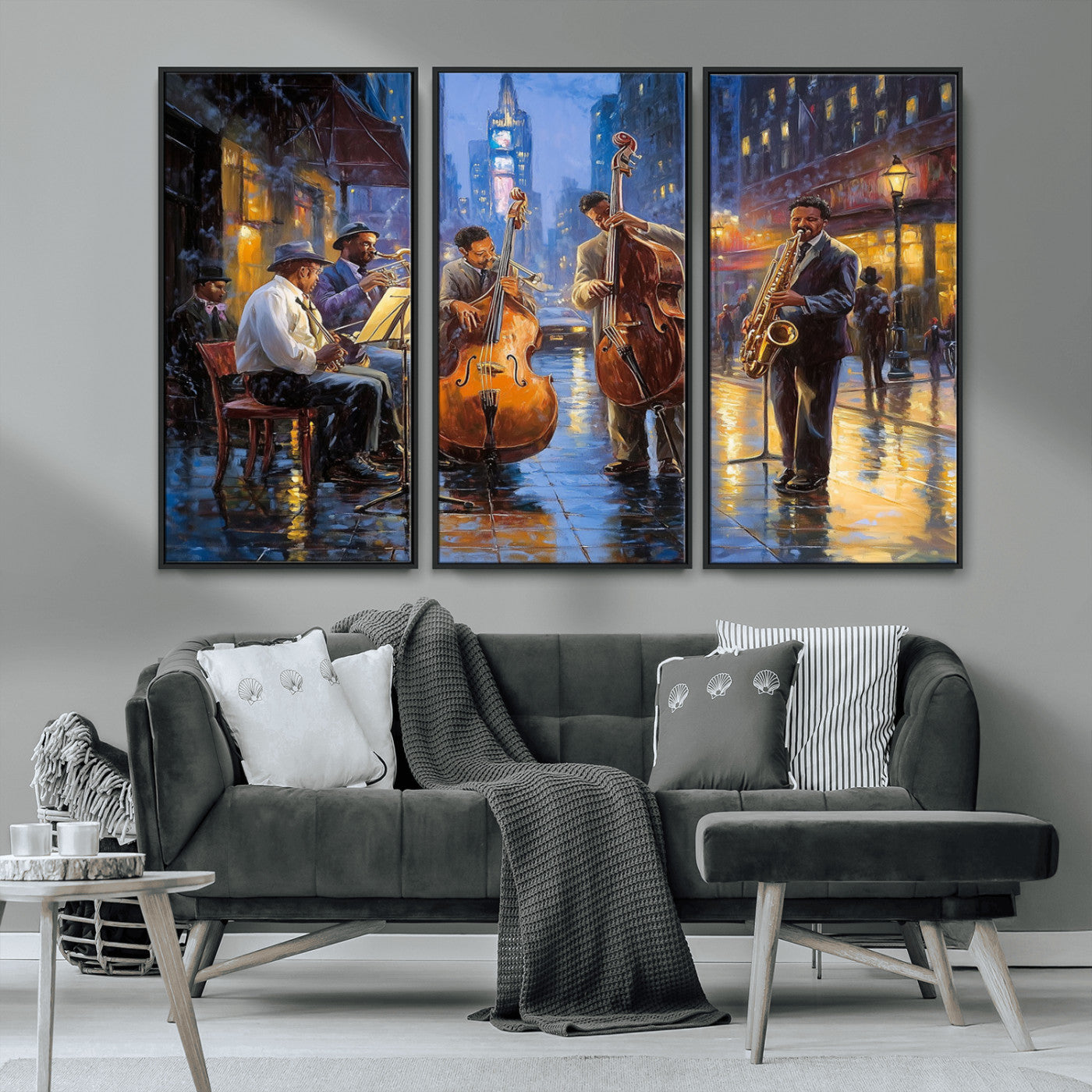MGV-FC-48X32-3P - Colorful Jazz Wall Art - African American Music Canvas Print - Framed Abstract Music Poster for Home