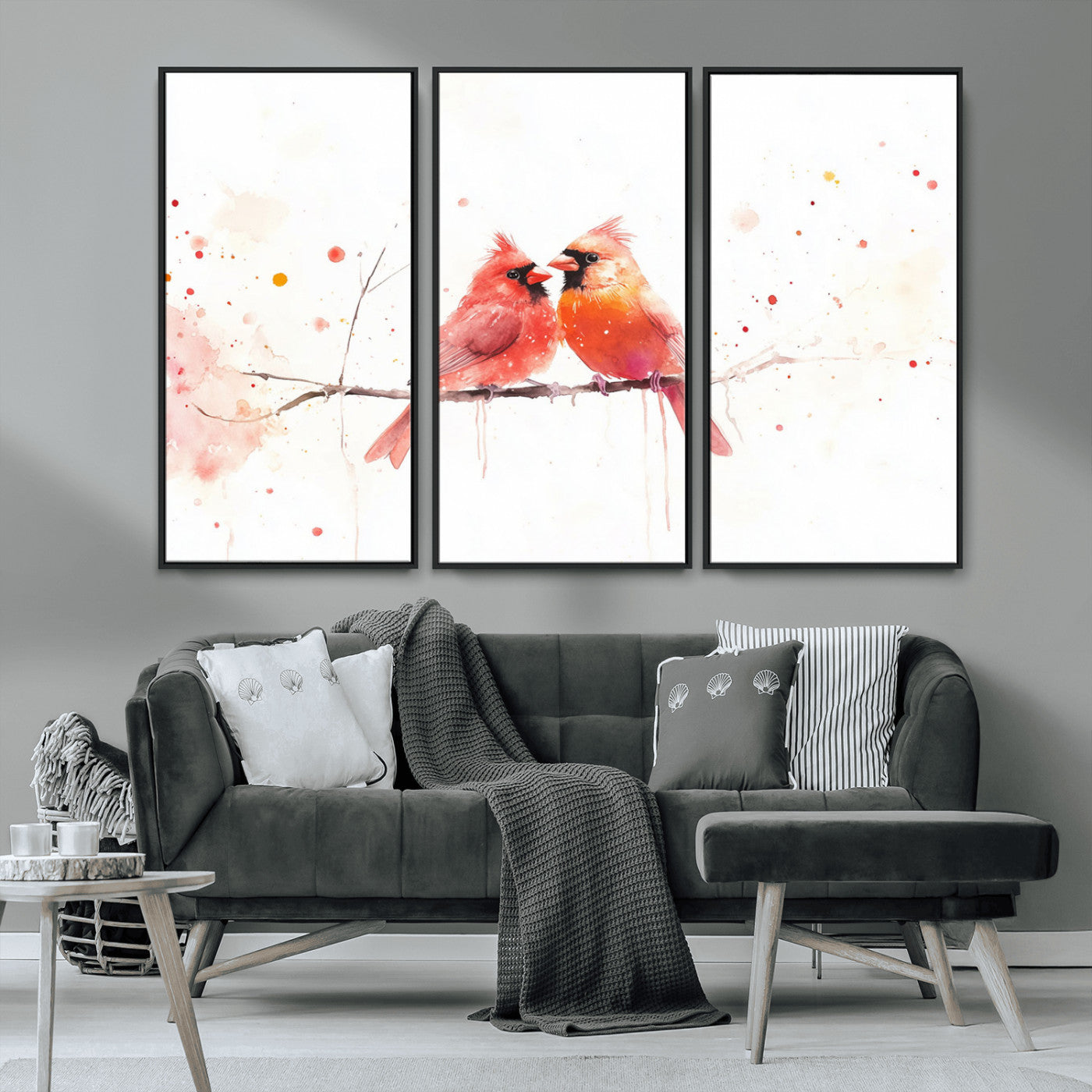 MGV-FC-48X32-3P - Cardinal Bird Canvas Wall Art - Male and Female Cardinal Print - Nature-Inspired Bird Wall Decor for