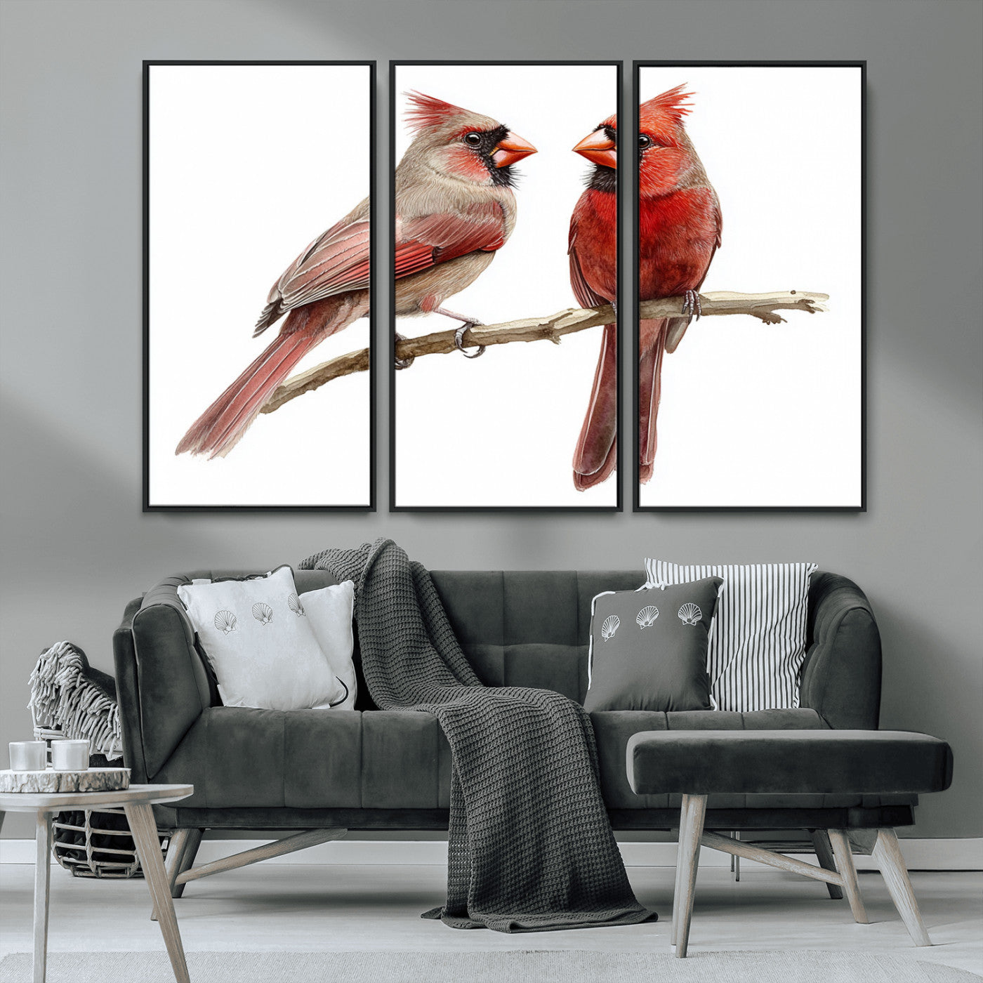 MGV-FC-48X32-3P - Cardinal Bird Canvas Wall Art - Male and Female Cardinal Print - Abstract Bird Wall Decor for Home -