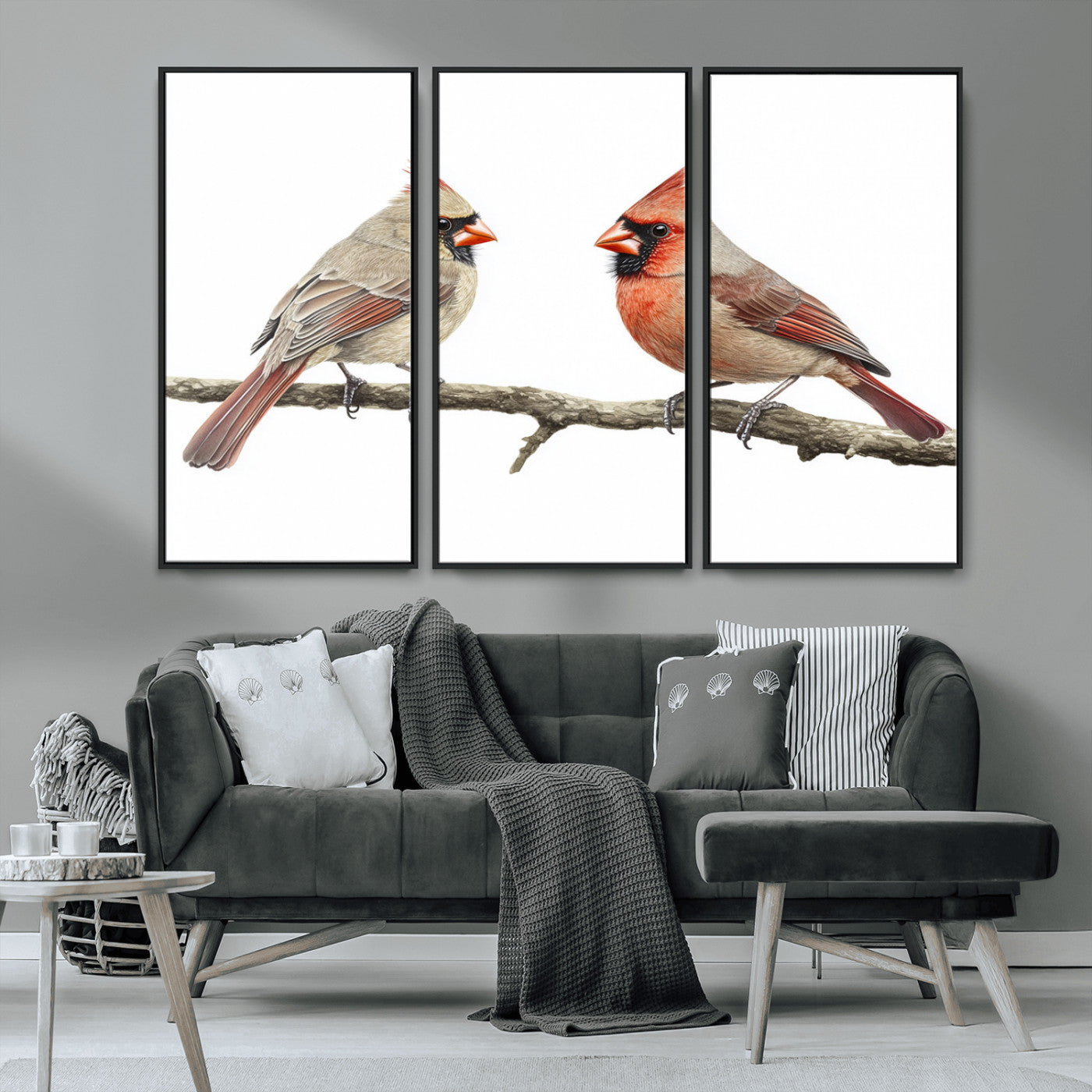 MGV-FC-48X32-3P - Cardinal Canvas Wall Art - Male and Female Cardinal Print - Nature-Inspired Bird Wall Decor for Home