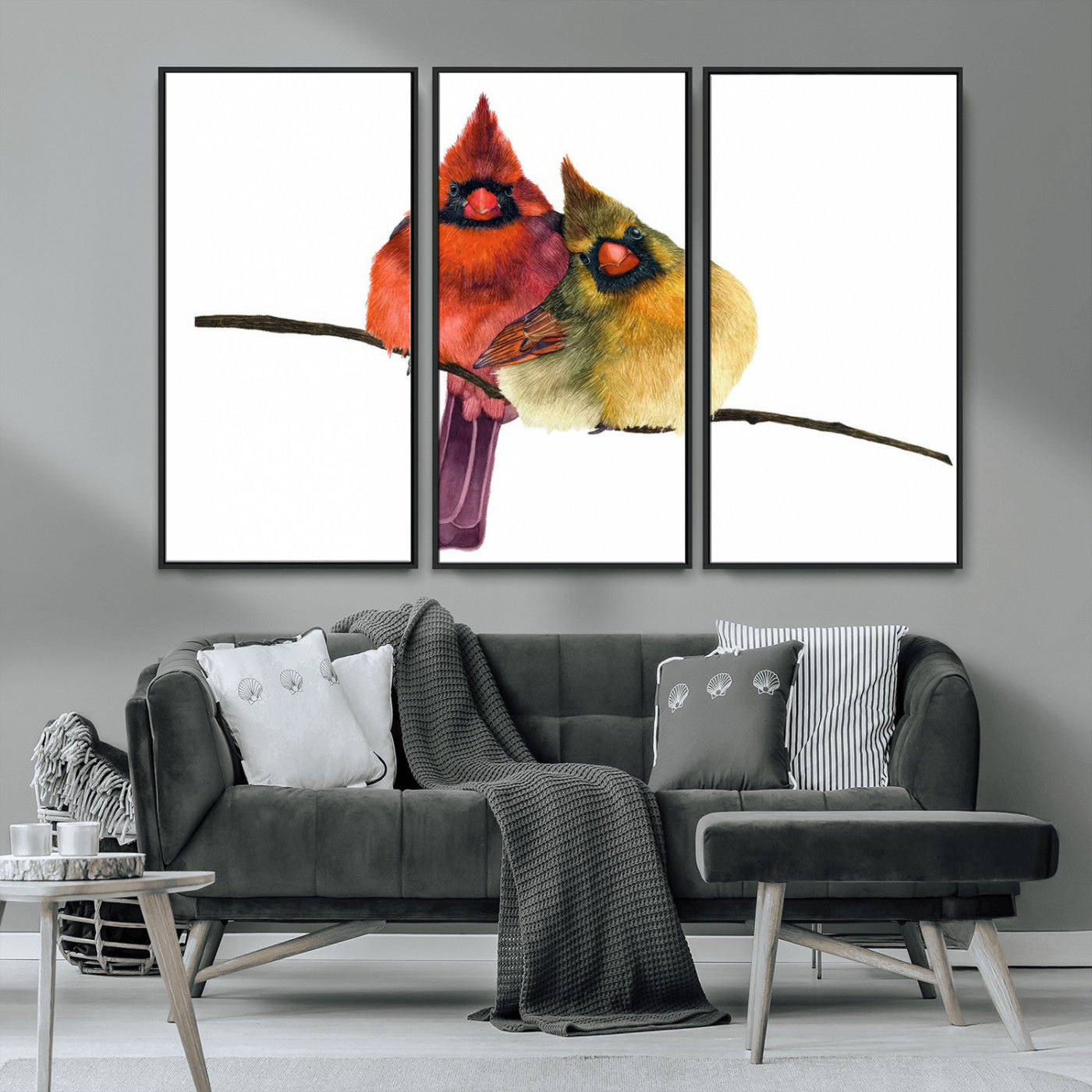 MGV-FC-48X32-3P - Cardinal Bird Canvas Wall Art - Male and Female Cardinal Print - Nature-Inspired Bird Wall Decor for