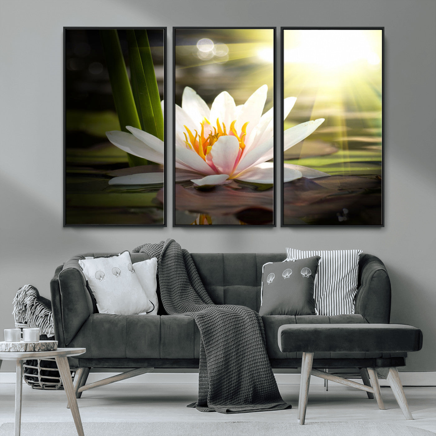 MGV-FC-48X32-3P - Lotus Flower Wall Art Canvas Print, Water Lily Large Wall Art Canvas Print